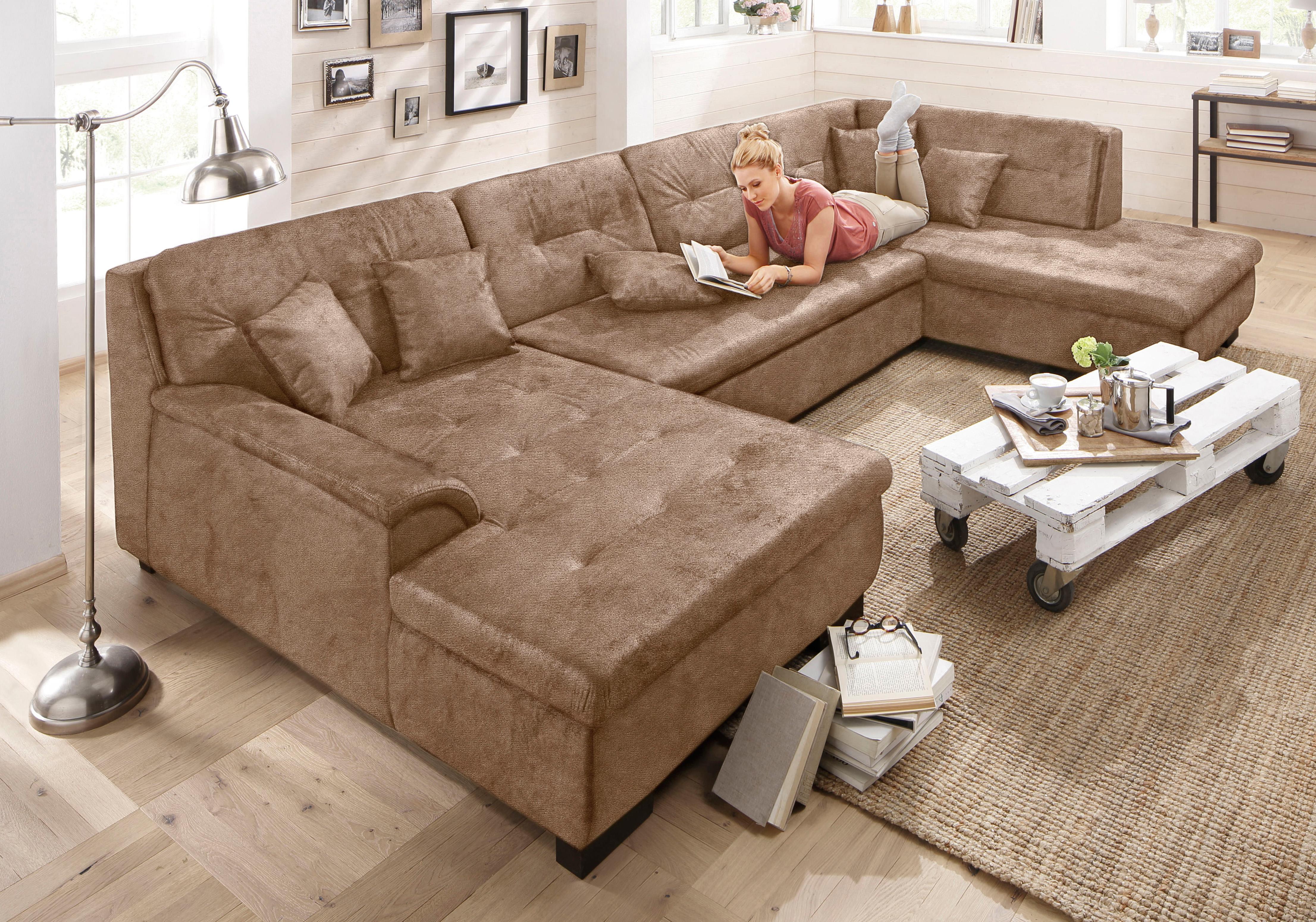 Home affaire Wohnlandschaft "BERGEN 364x106x83 cm, elegantes Design" whlw. mit Bettfunktion, U-Form