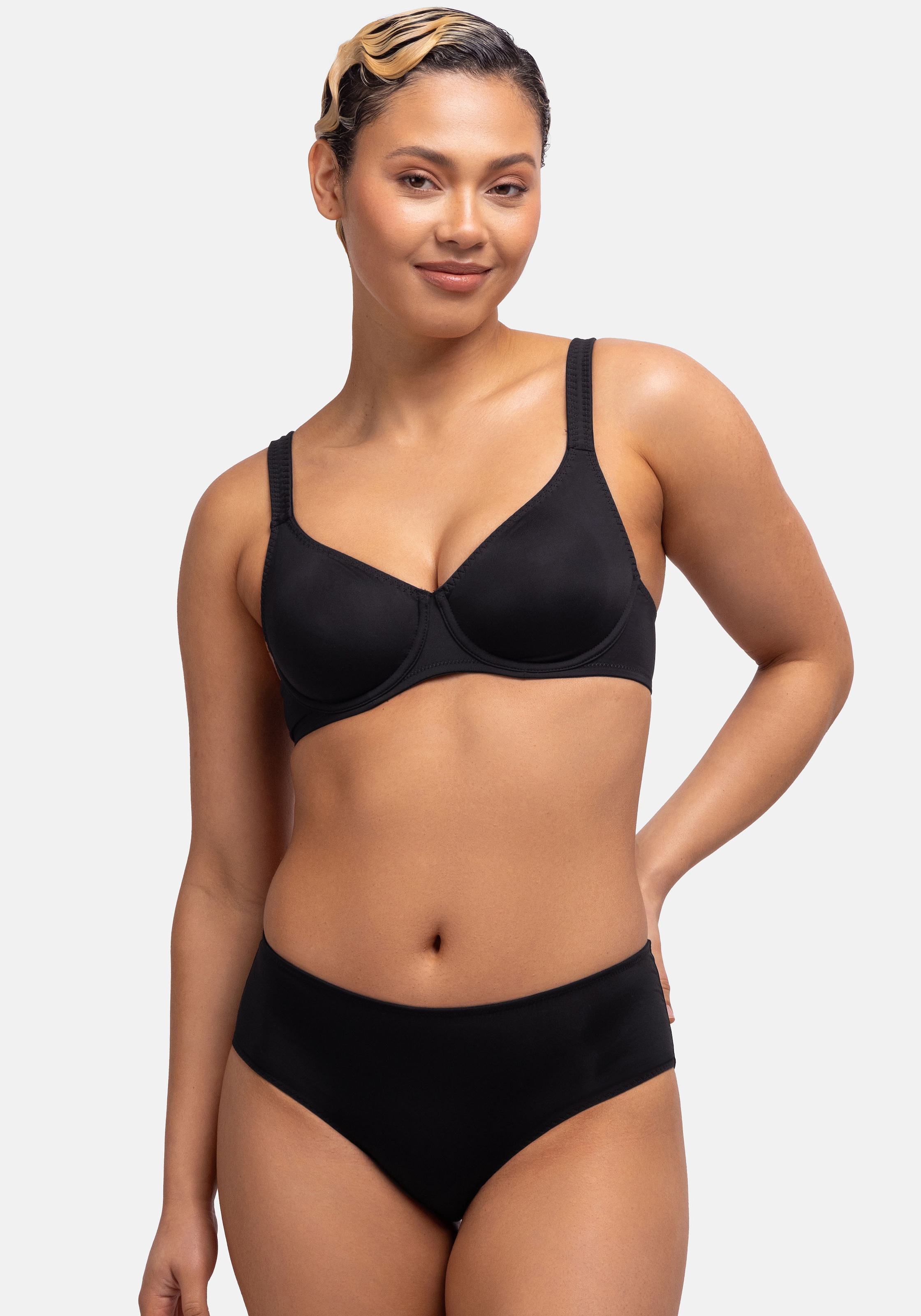 DORINA Damen Bügel-BH "LINDSAY", Gr. 100, schwarz, Obermaterial: 84% Polyamid, 16% Elasthan, unifarben, BHs, nahtlos, weiche Cups, bequem