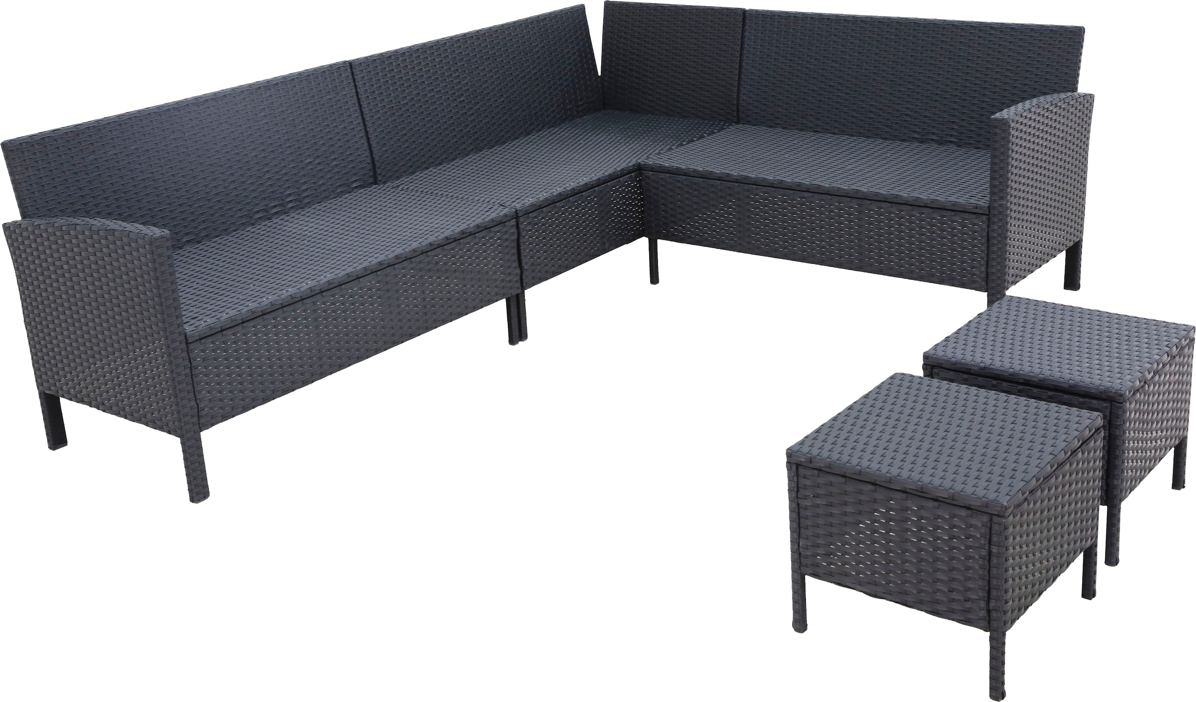 KONIFERA Gartenlounge-Set »»Manhattan««, (Set, 18 tlg., Ecklounge, Tisch 66x120x74 cm, 2 Hocker, inkl. Auflagen), Stahl/Polyrattan