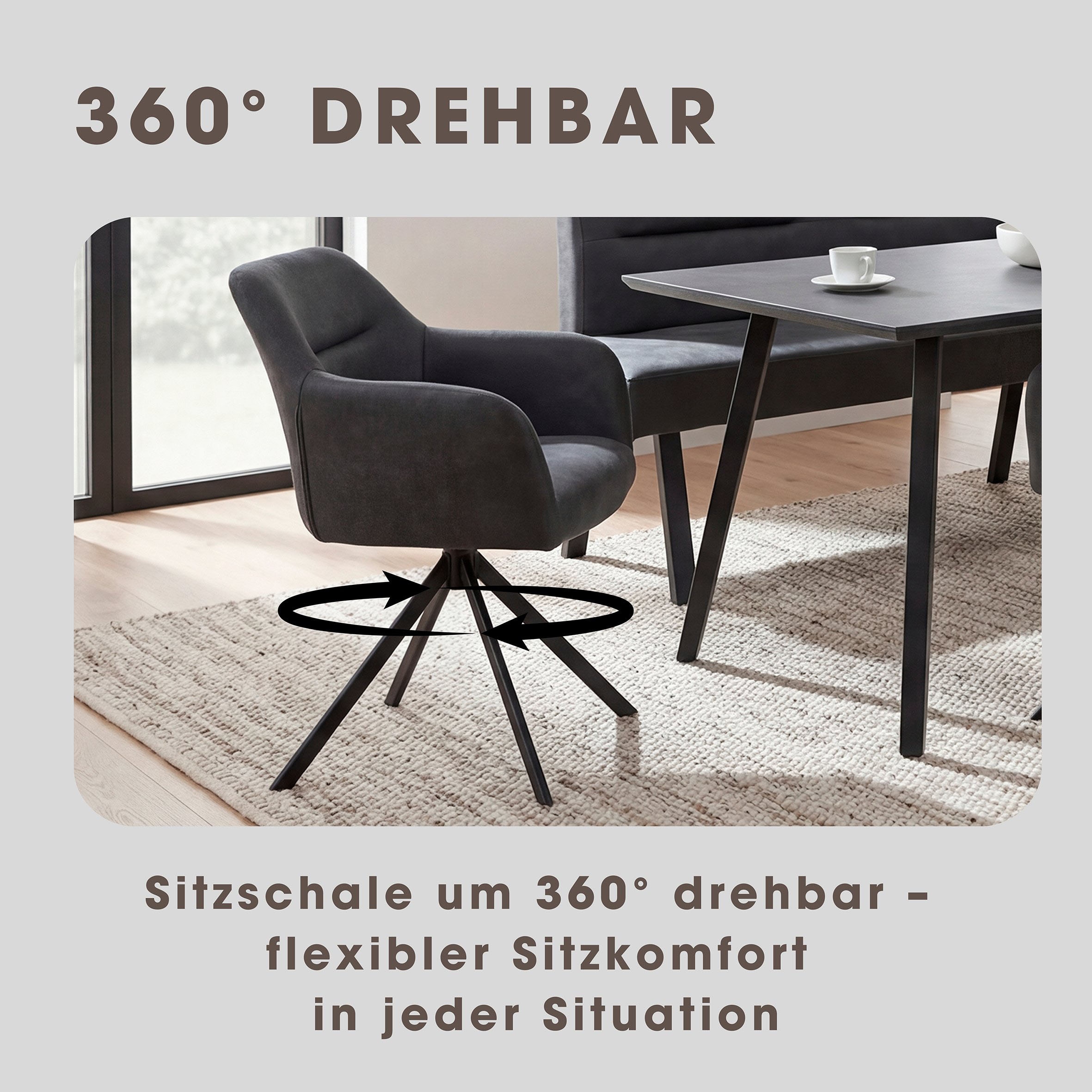 byLIVING Esszimmerstuhl »MONTREAL« (Set) 2 Stk.Microfaser, bis 110 kg, 360° drehbar, Schaumstoff, Ziernaht Rücken