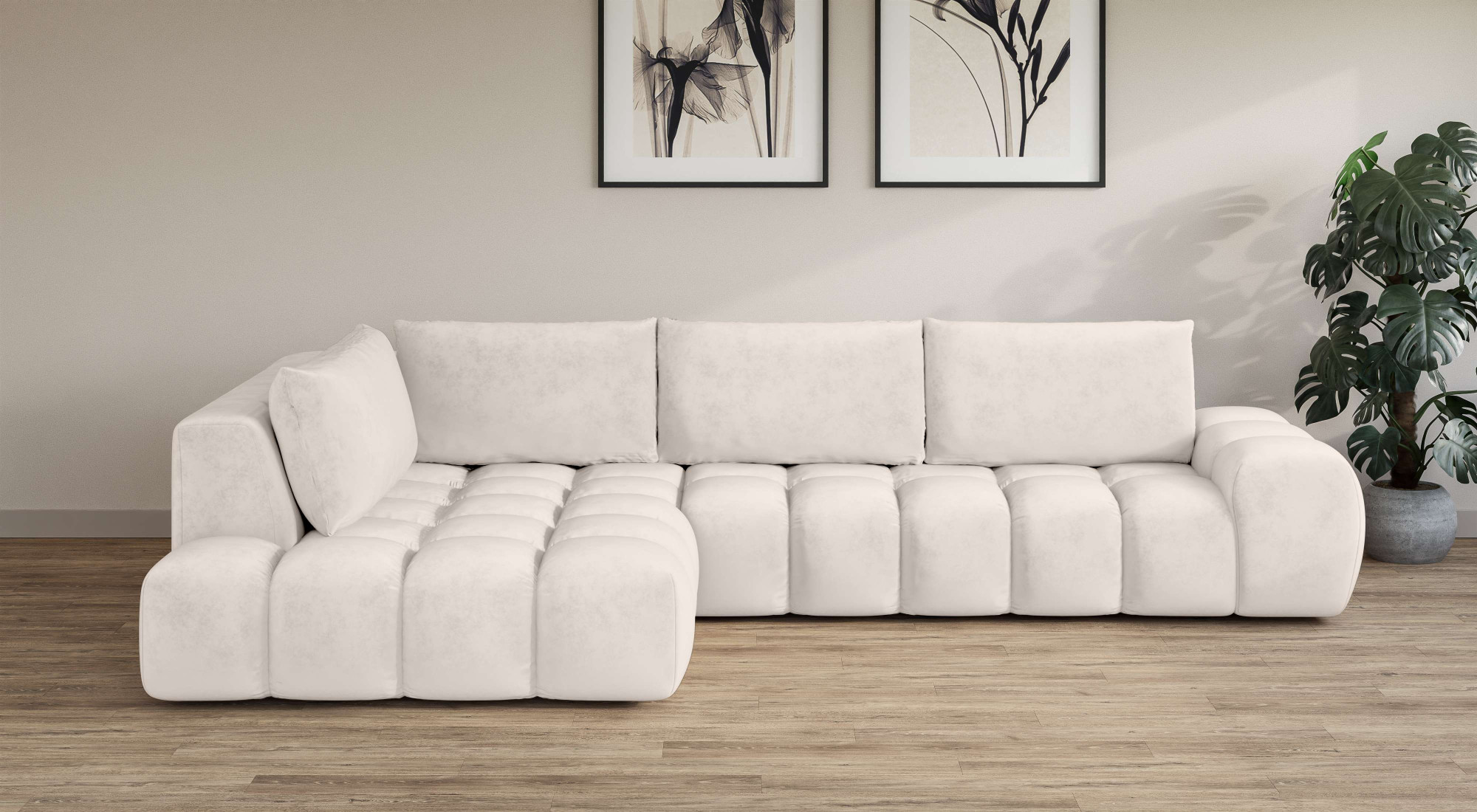OTTO home Ecksofa "AZITA L-Form, XL 296 cm - Designsofa in Bubble-Optik" lose Rückenkissen, traumhafte Steppung