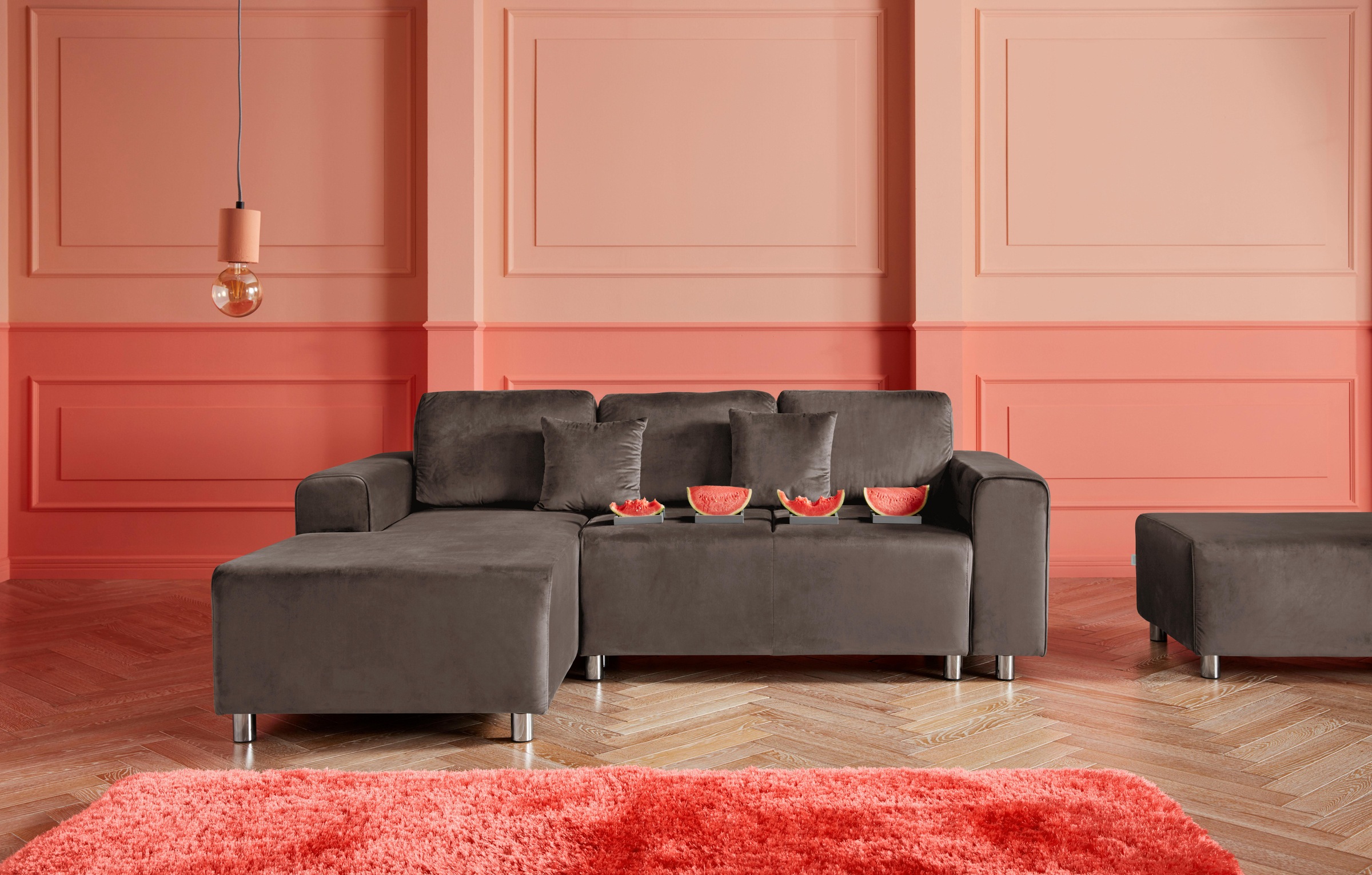 Guido Maria Kretschmer Home&Living Ecksofa »Györ«, L-Form, wahlweise mit Bettfunktion und Bettkasten incl. 2 Zierkissen