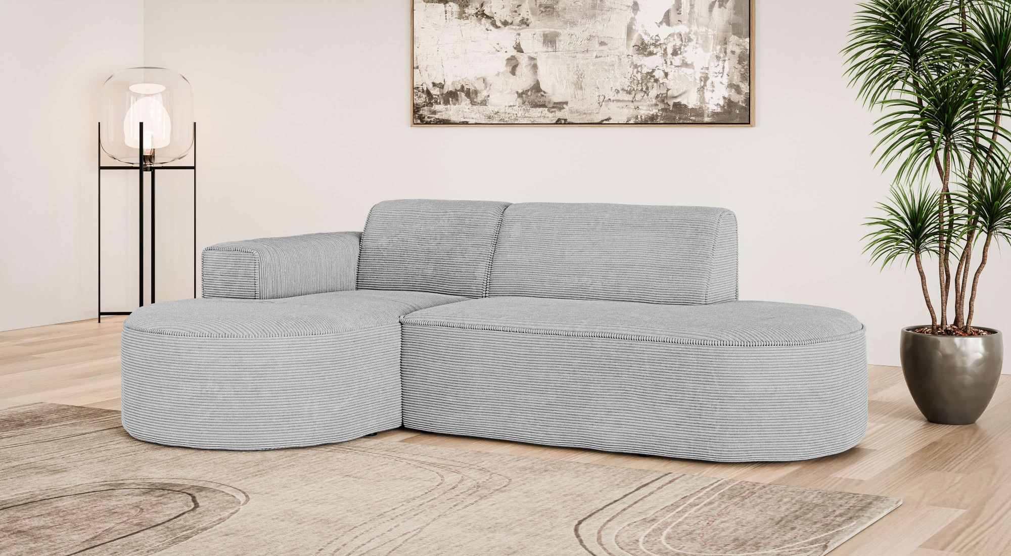 OTTO home Ecksofa »ADELLA Design-Sofa mit Recamiere rechts/links, 248/159/76 cm« L-Form mit Wellenunterfederung, runde Form, auch in Cord