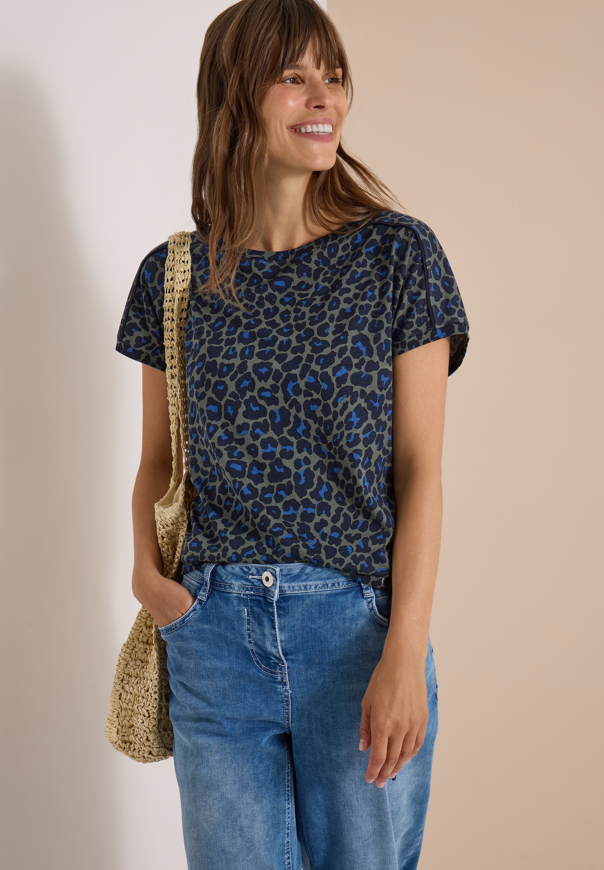Cecil Print-Shirt U-Boot Ausschnitt, angeschnittene Ärmel