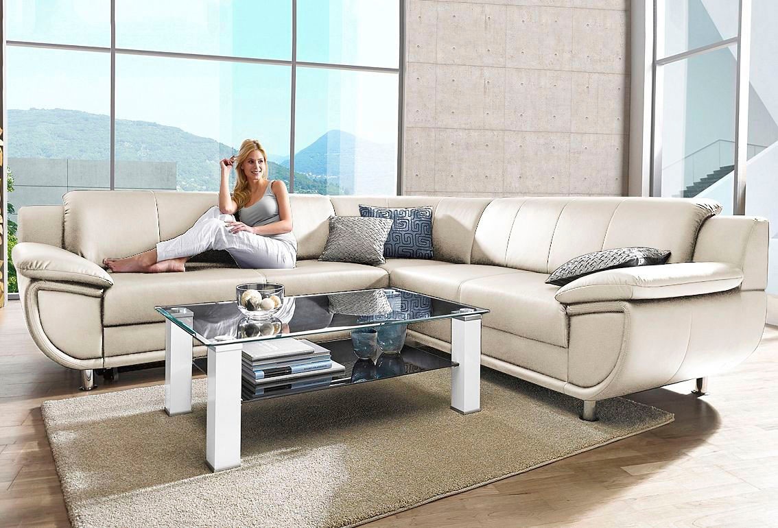 TRENDMANUFAKTUR Ecksofa »Rondo wahlweise mit Schlaffunktion, 267x247 cm (BxT), breite Armlehnen«, L-Form, wahlweise mit Federkern bestellbar, Füße chromfarben