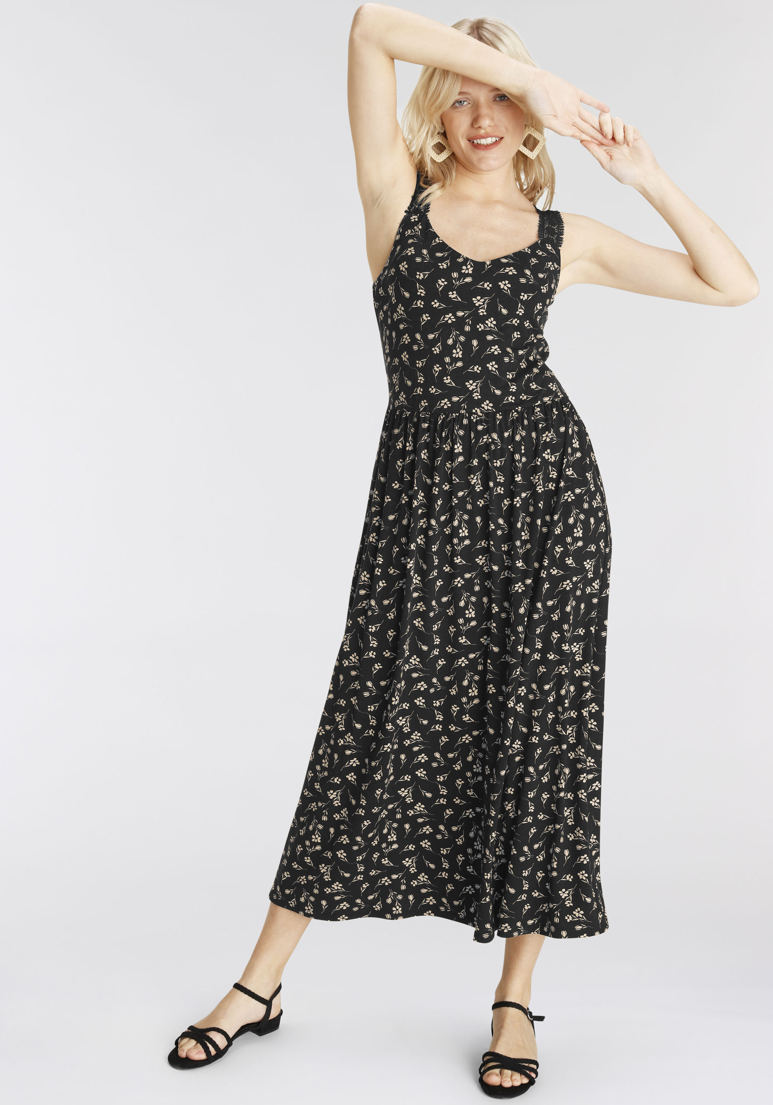Midikleid, mit Spitzenträgern