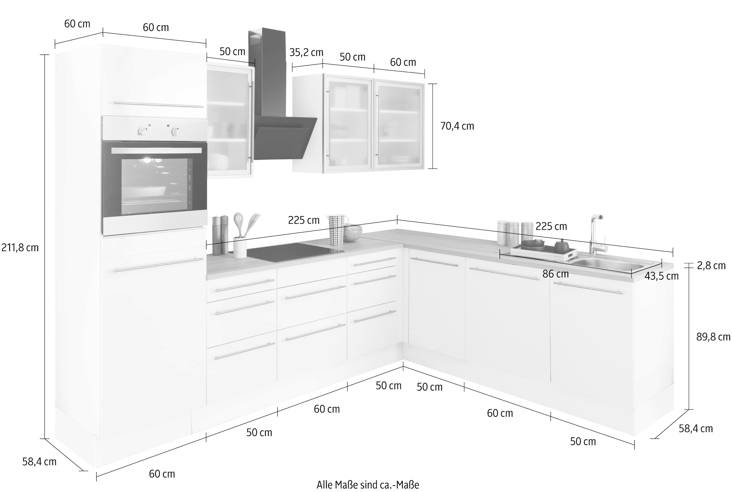 OPTIFIT Winkelküche »Bern«, Stellbreite 285x225 cm, wahlweise mit E-Geräten