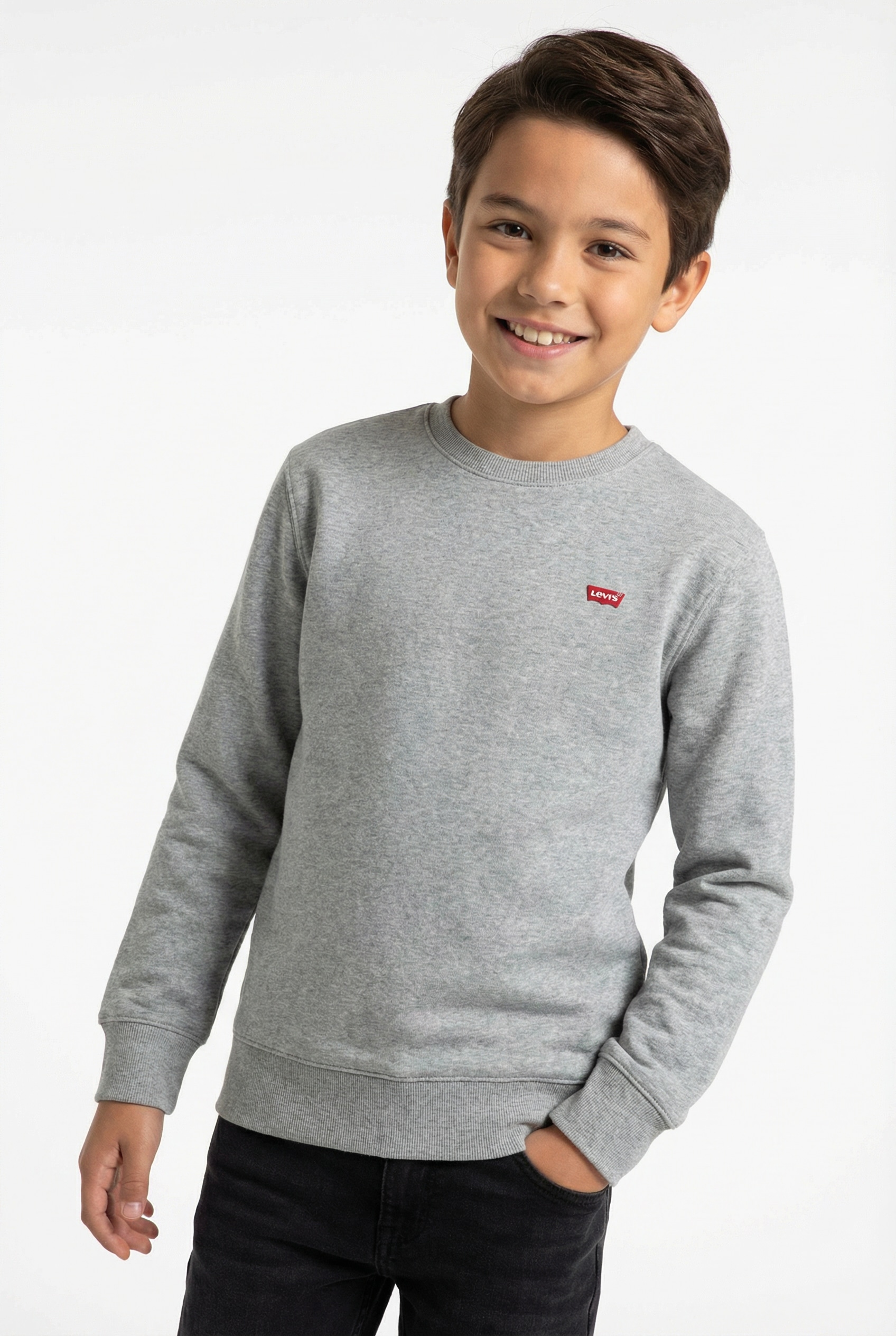 Sweatshirt LEVI'S KIDS "LVB MINI LOGO CREWNECK SWEAT", Jungen, Gr. 6 (116), grau (grau heather), Sweatware, Obermaterial: 60% Baumwolle, 40% Polyester, meliert, regular fit normal, Rundhals, Rippbündchen, Sweatshirts Sweatshirt, aus formstabilem Baumwollm