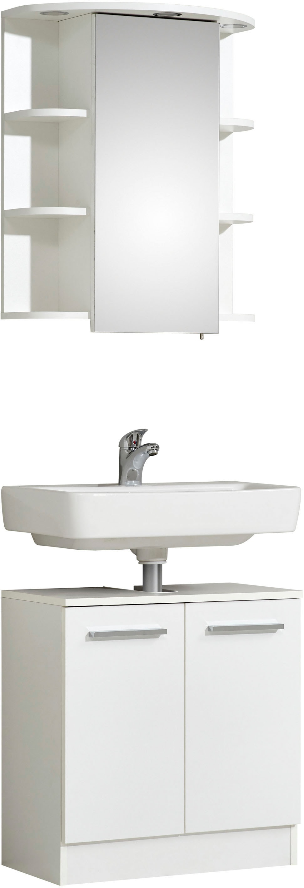 Saphir Badmöbel-Set »Quickset 335 2-teilig, Waschbeckenunterschrank mit LED-Spiegelschrank«, (2 St.), 3 Türen, seitliche Ablagefächer, ohne Waschbecken, Waschplatz