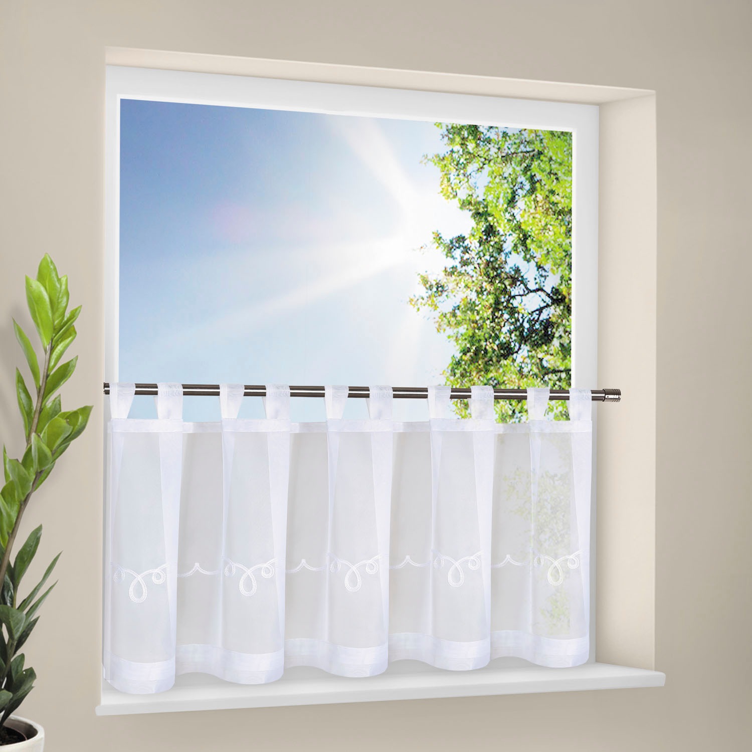 Thumbnail - Gerster Scheibengardine "Kalinda" Schlaufen 1 Stk. tlg. HxB: 50x150, mit feinem Stickdesign