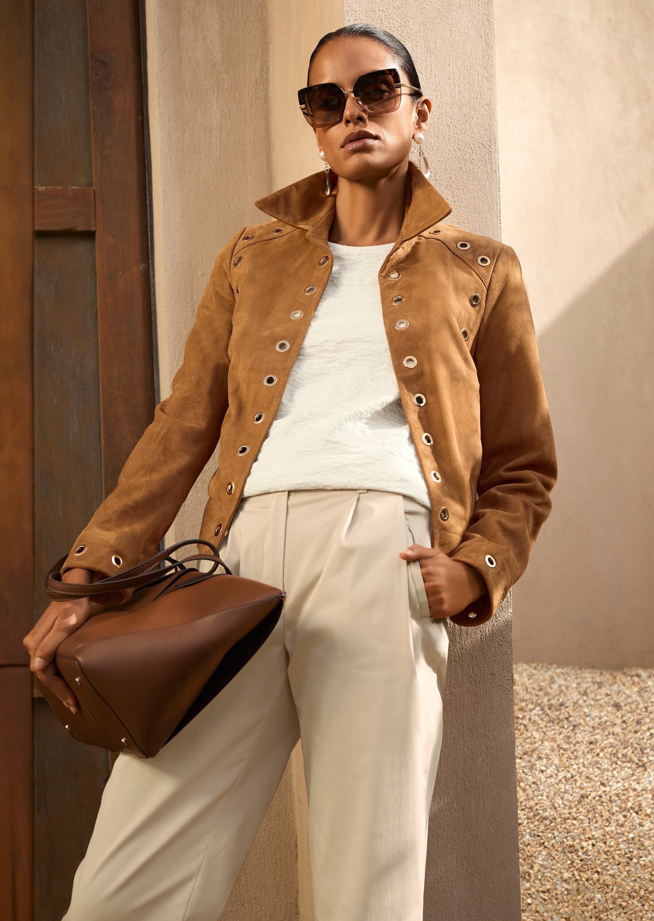 MADELEINE Jeansjacke »Lederjacke Kurzjacke mit Ösendetails«