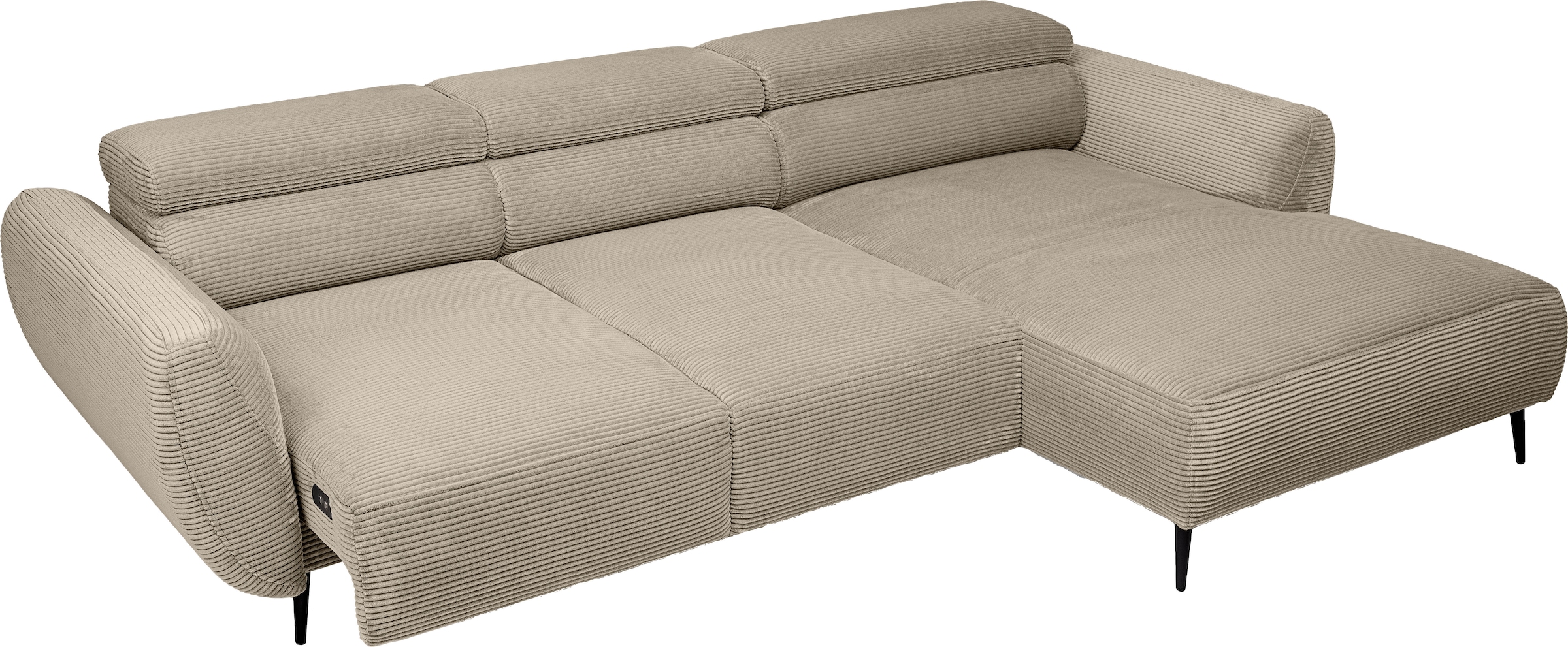 WERK2 Ecksofa »Alisson Sitztiefe elektrisch verstellbar, verstellbare Kopfstützen« Schwebendes L-Form Sofa in Cord, 15 cm bodenfrei (saugrobotergeeignet)