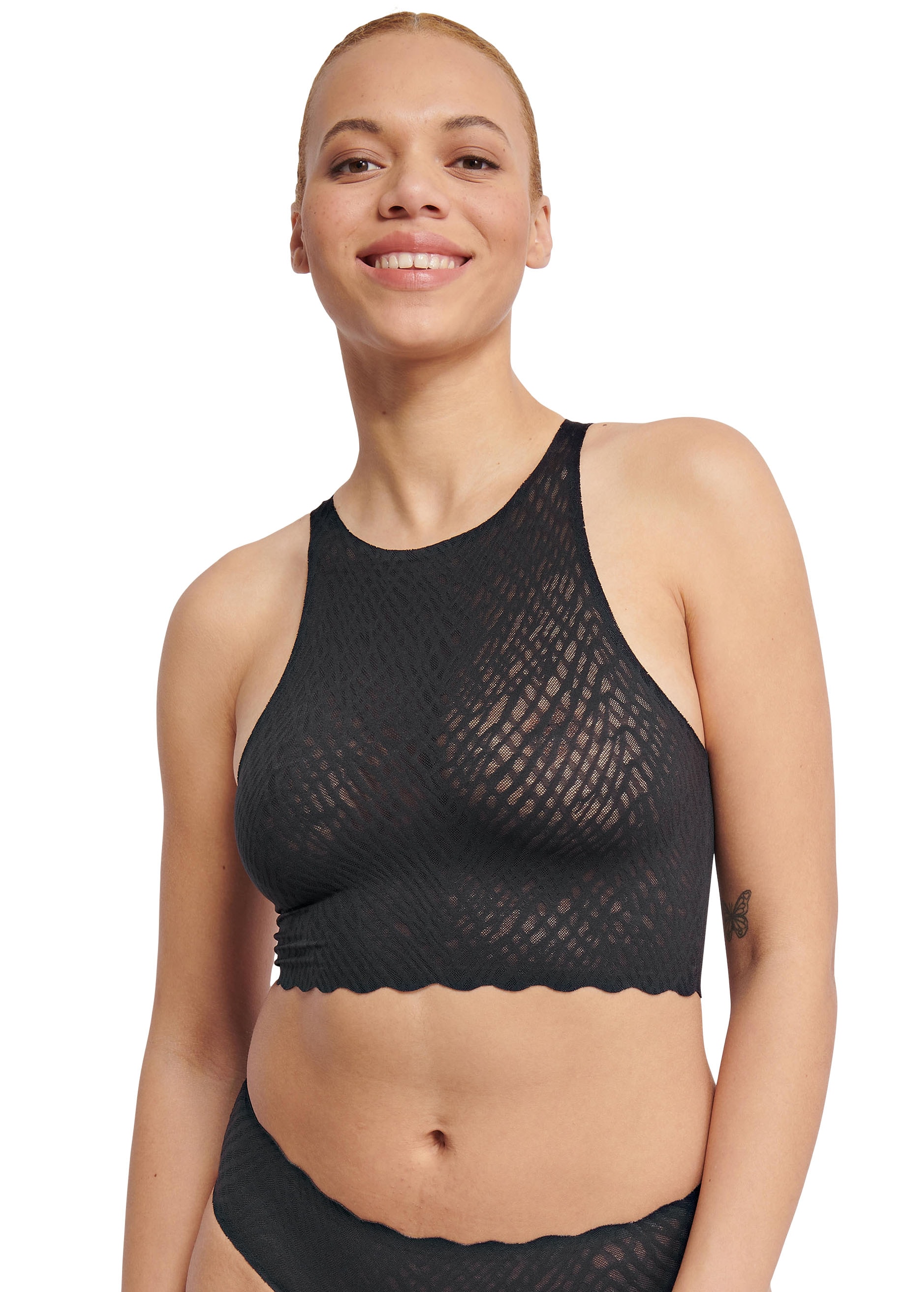 Spitzenshirt »ZERO Feel Bliss Crop Top«, nahtlos mit Spitzenoptik, Jaquardmuster