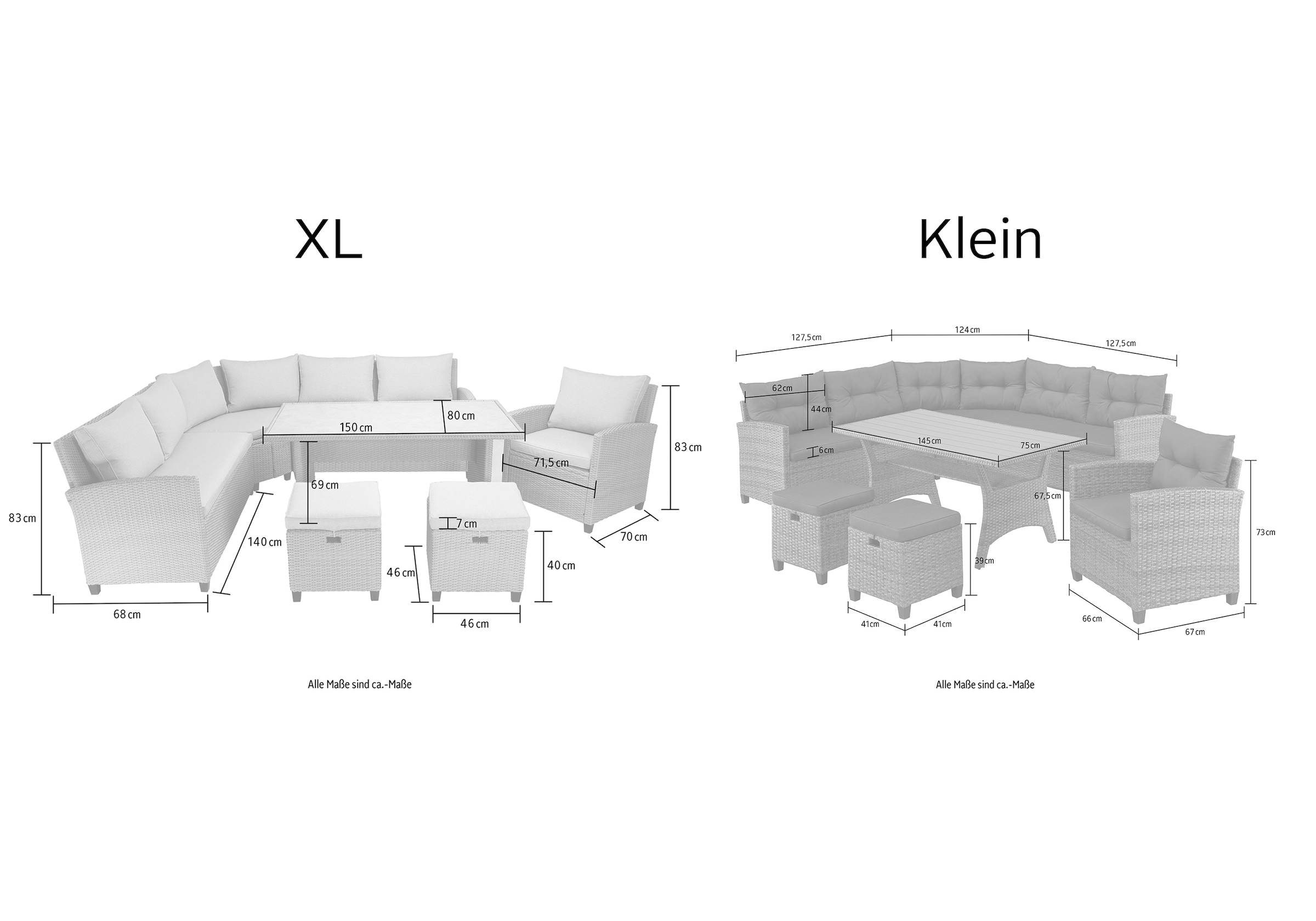 KONIFERA Gartenlounge-Set »Keros Premium« Set, 2x 2er Sofa, 1x Ecke, 1x Sessel, 2x Hocker, 1x Tisch 145x75x67,5cm, 20 Stk. tlg. Ecklounge, Polyrattan, Stahl, geeignet für 8 Personen, inkl. Auflagen