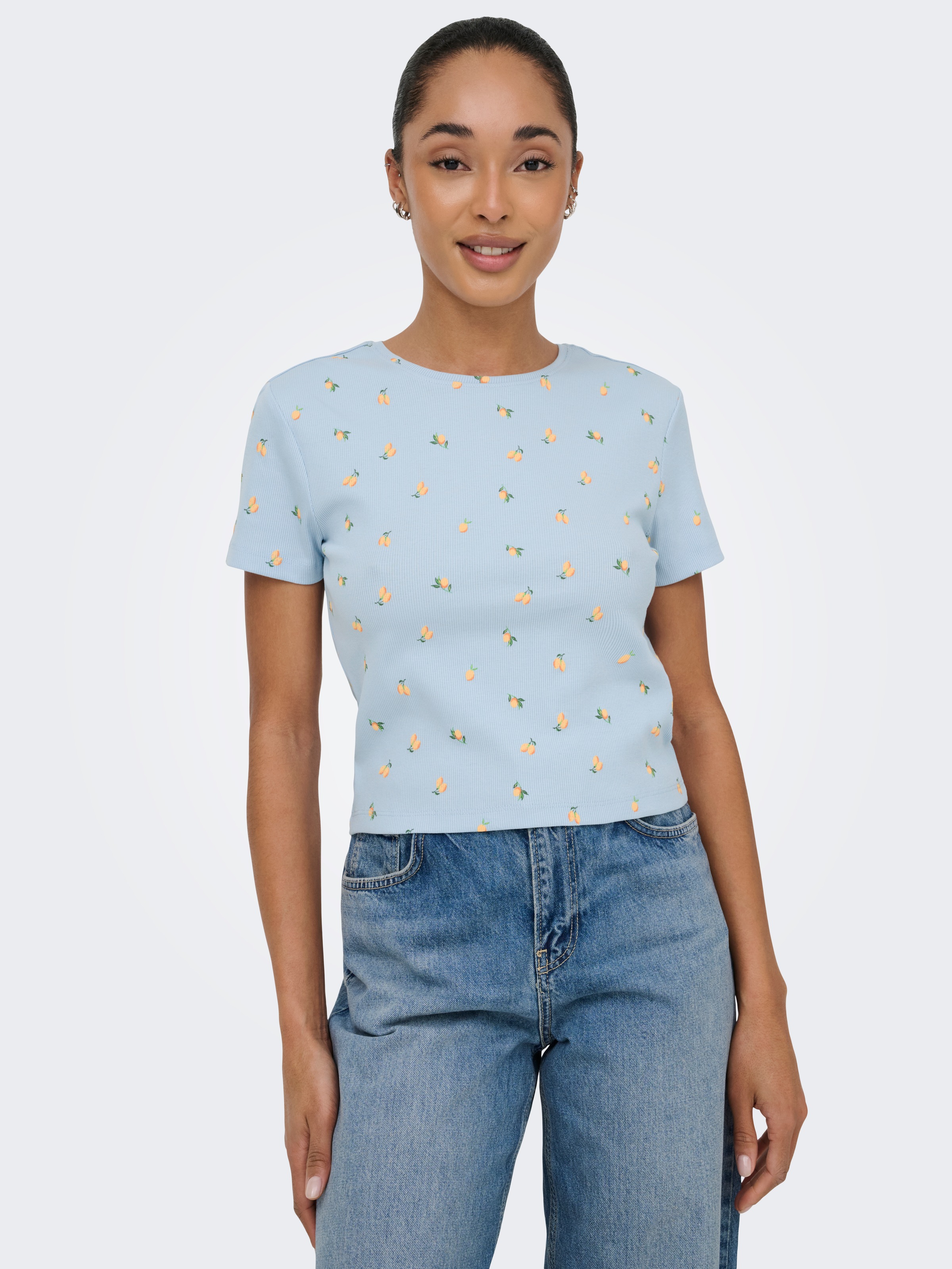 ONLY Kurzarmshirt "ONLFENJA LIFE SS AOP TOP JRS NOOS" Baumwollmischung, Cro günstig online kaufen