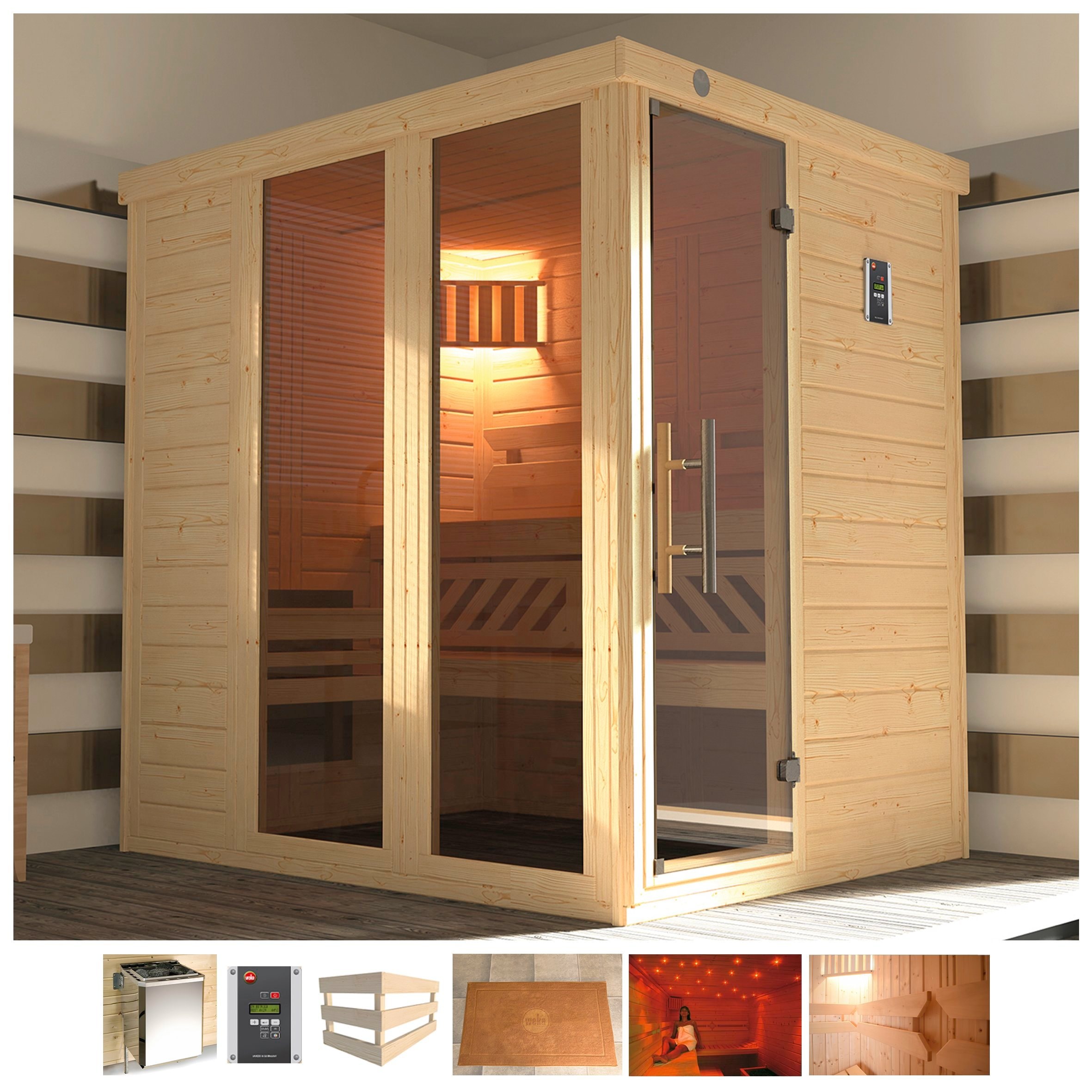 weka Sauna "Kemi Panorama", 7,5 kW Bio-Ofen mit ext. Steuerung