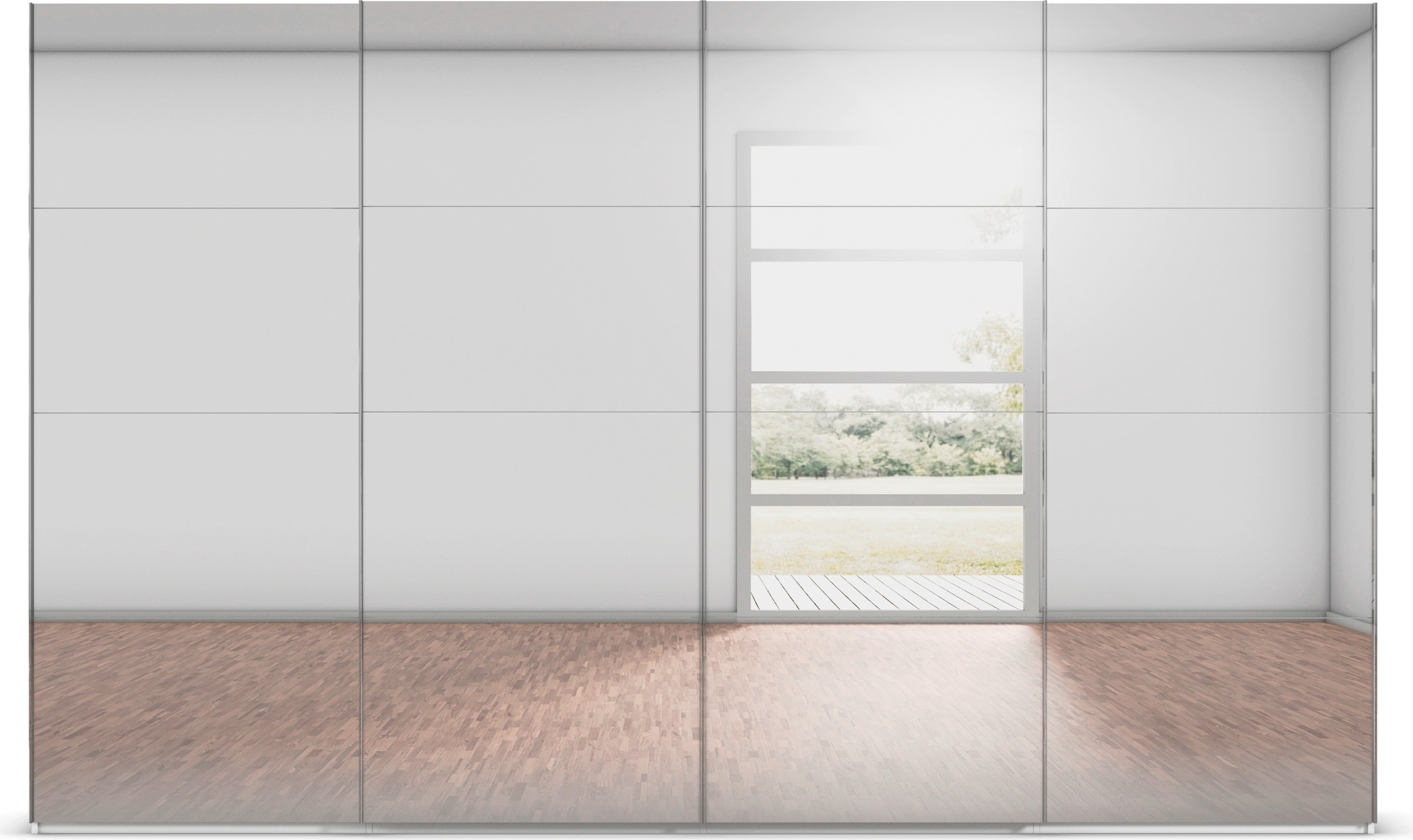 rauch Schwebetürenschrank »Kleiderschrank Schrank Garderobe Schlafzimmerschrank SCALE-FYRA«, edle viergeteilte Türen, Spiegelfront und viele Farben MADE IN GERMANY