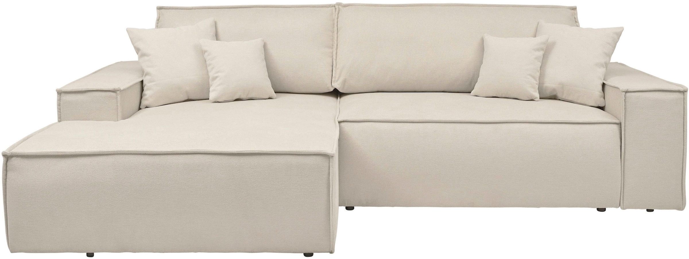 andas Ecksofa »Finnley Schlafsofa 267 cm in Bouclé u. Struktur fein, L-Form,«, Schlaffunktion m. Bettkasten (136/210 cm), Bouclé, Struktur