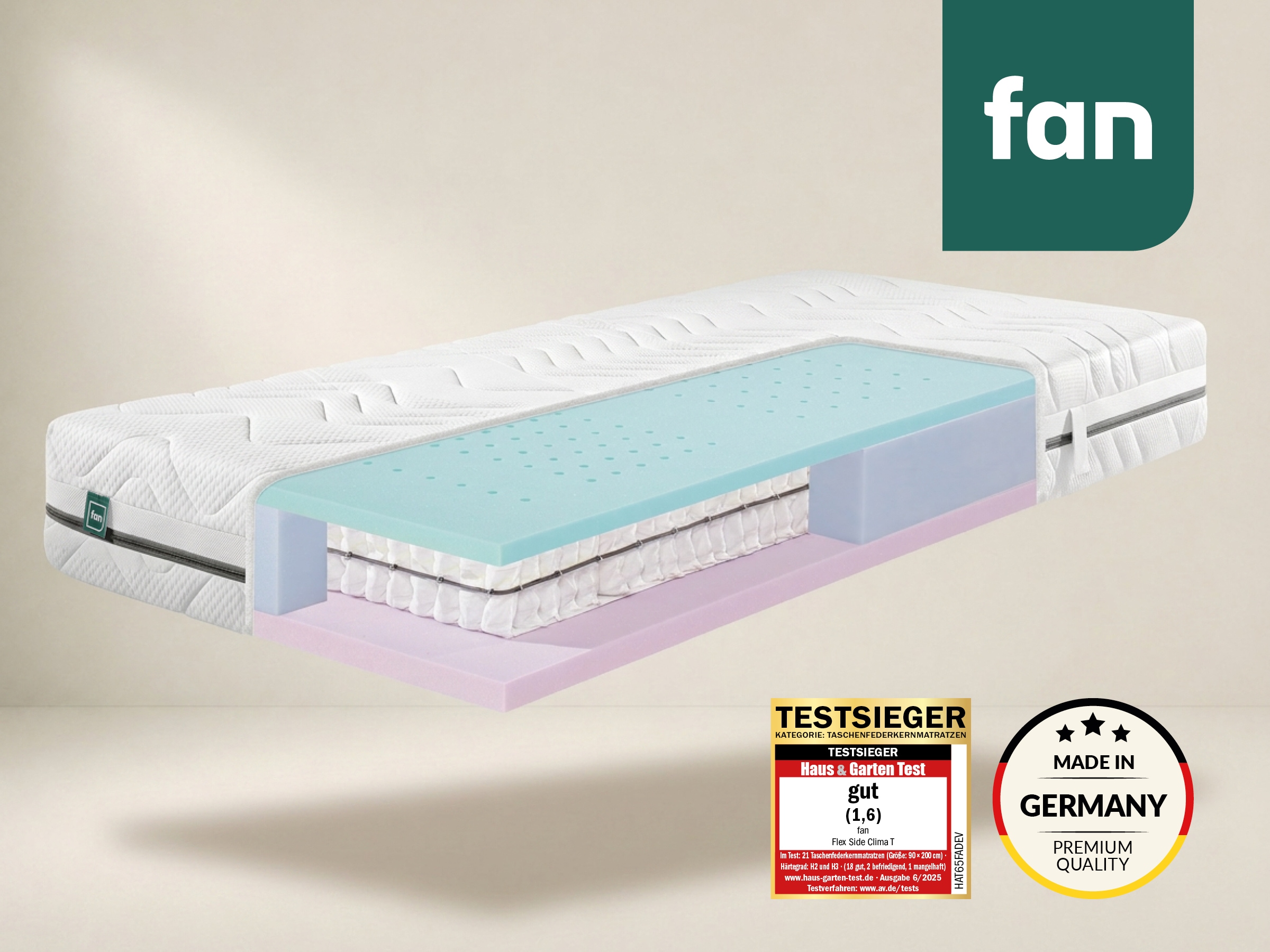 fan Taschenfederkernmatratze »fan Flex Side Clima T, Matratze 90x200 cm, 140x200 cm & mehr, in H2/H3« 24 cm hoch 1.034 Federn 1 Stk. tlg. Wendematratze mit Aero-System,1034 Federn (bei 100x 200 cm)