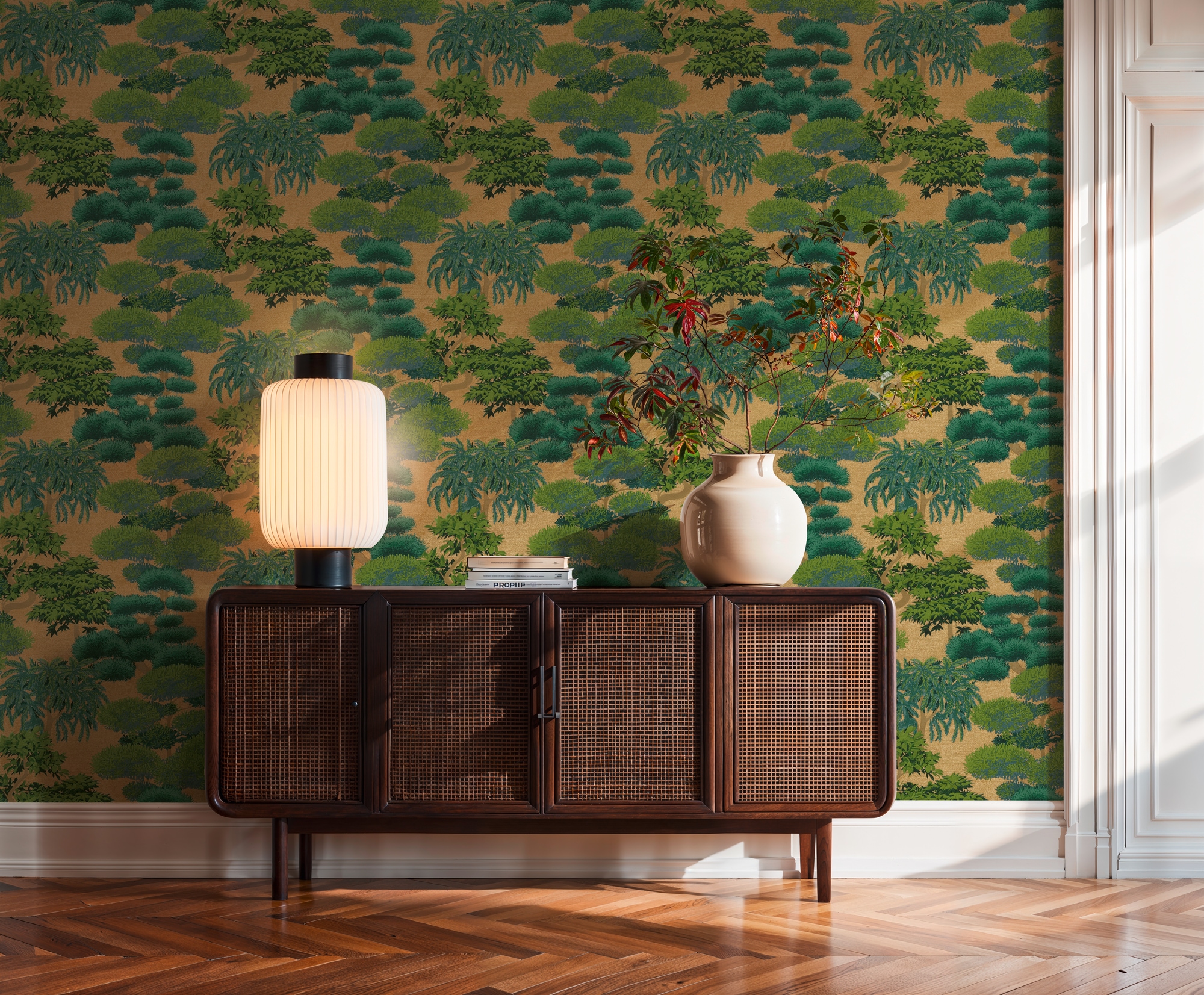 A.S. Création Vliestapete "Cuba II Tropical Garden Trees" Retro floral tropisch leicht strukturiert Stilisiertes Naturmotiv mit dekorativen Bäumen und Tiefe