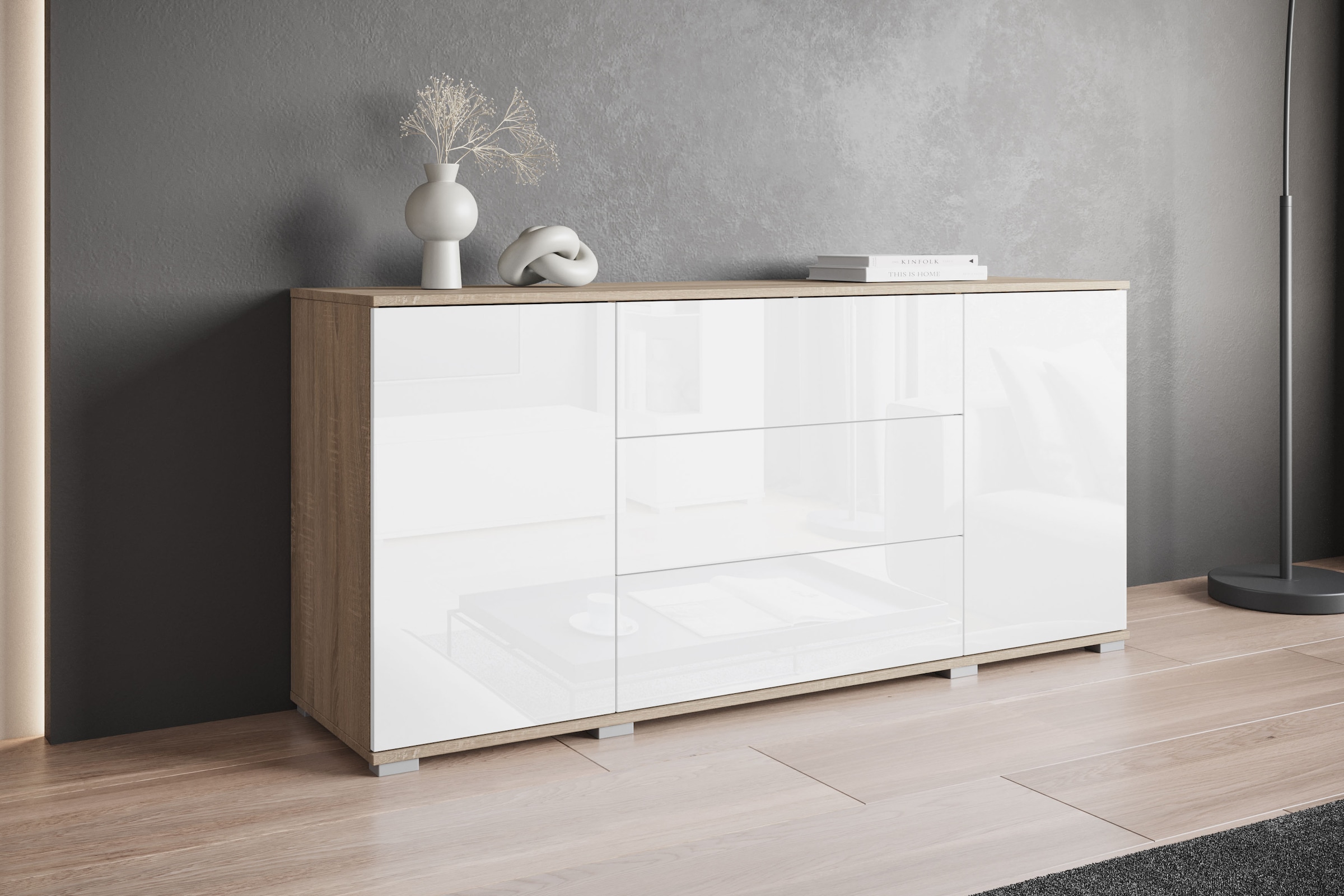 INOSIGN Sideboard »Kenia«, (1 St.), Modernes Sideboard mit 3 Schubladen und 4 Fächern, Breite 150 cm
