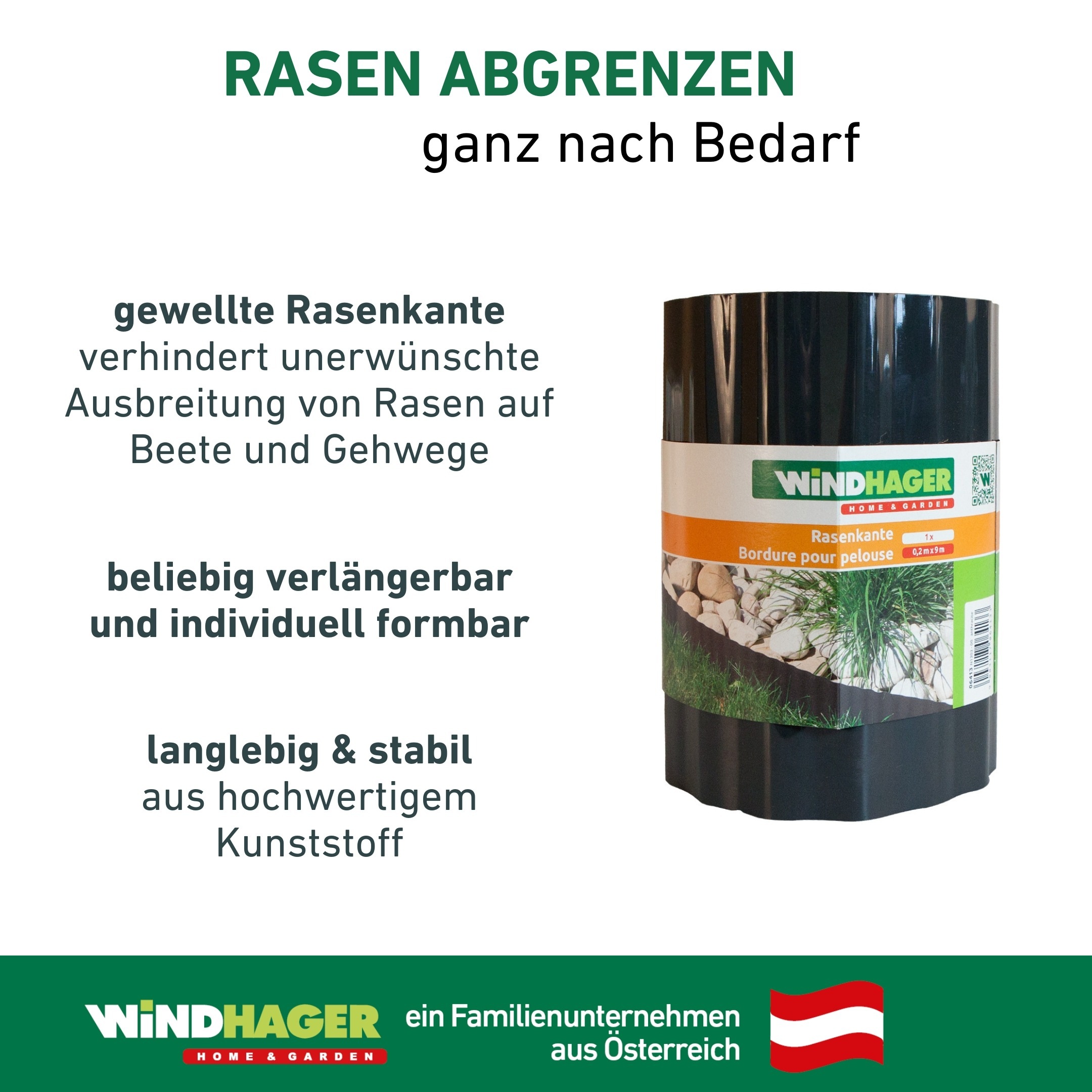 Windhager Rasenkante »zur Einfassung von Rasenflächen, anthrazit« langlebige Beeteinfassung, erhältlich in 15 x 9 m oder 20 x 9 m