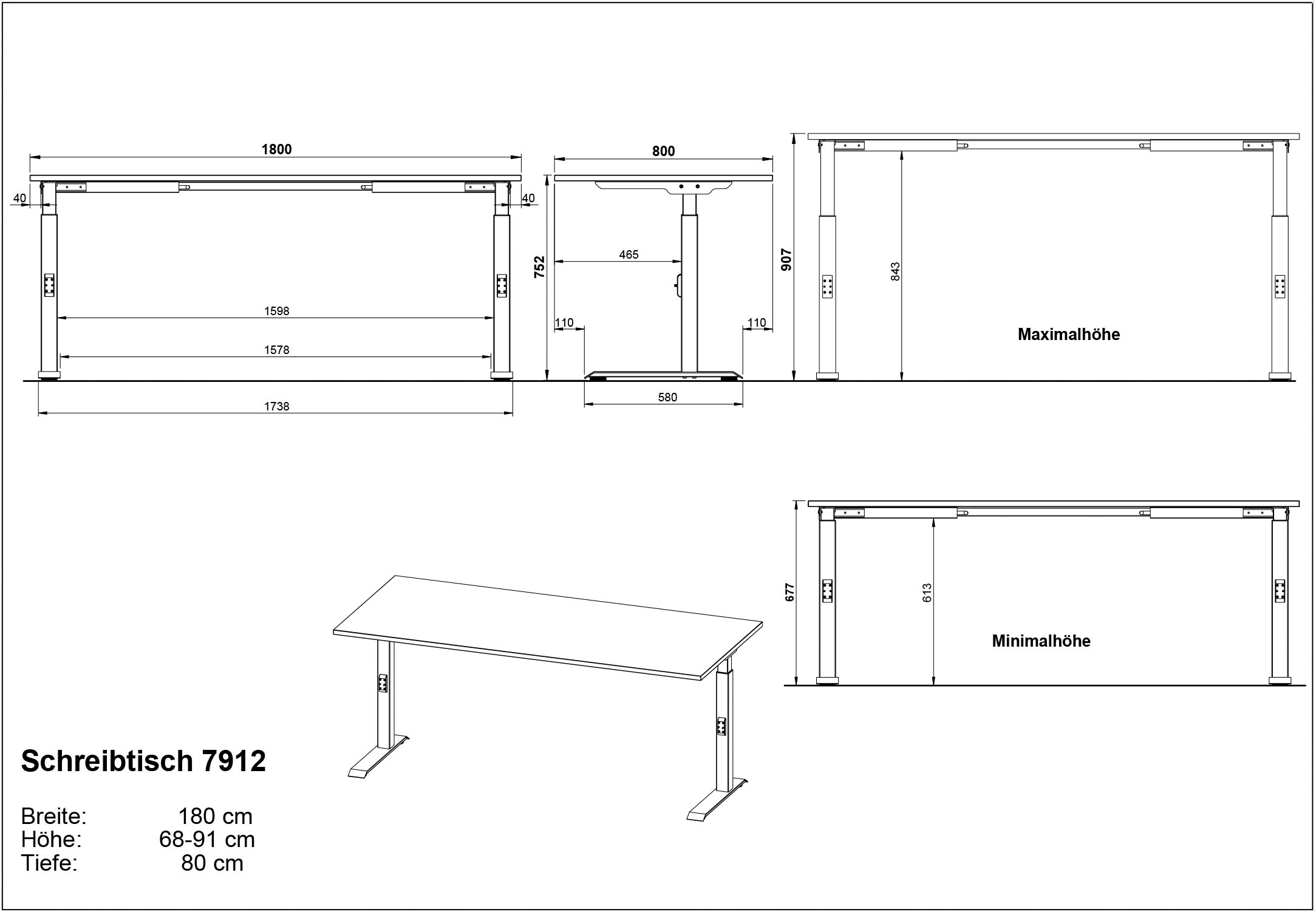 GERMANIA Schreibtisch »Downey, mechanisch höhenverstellbar«, moderne Farbvariationen, Breite 120/140/160/180 cm, Made in Germany