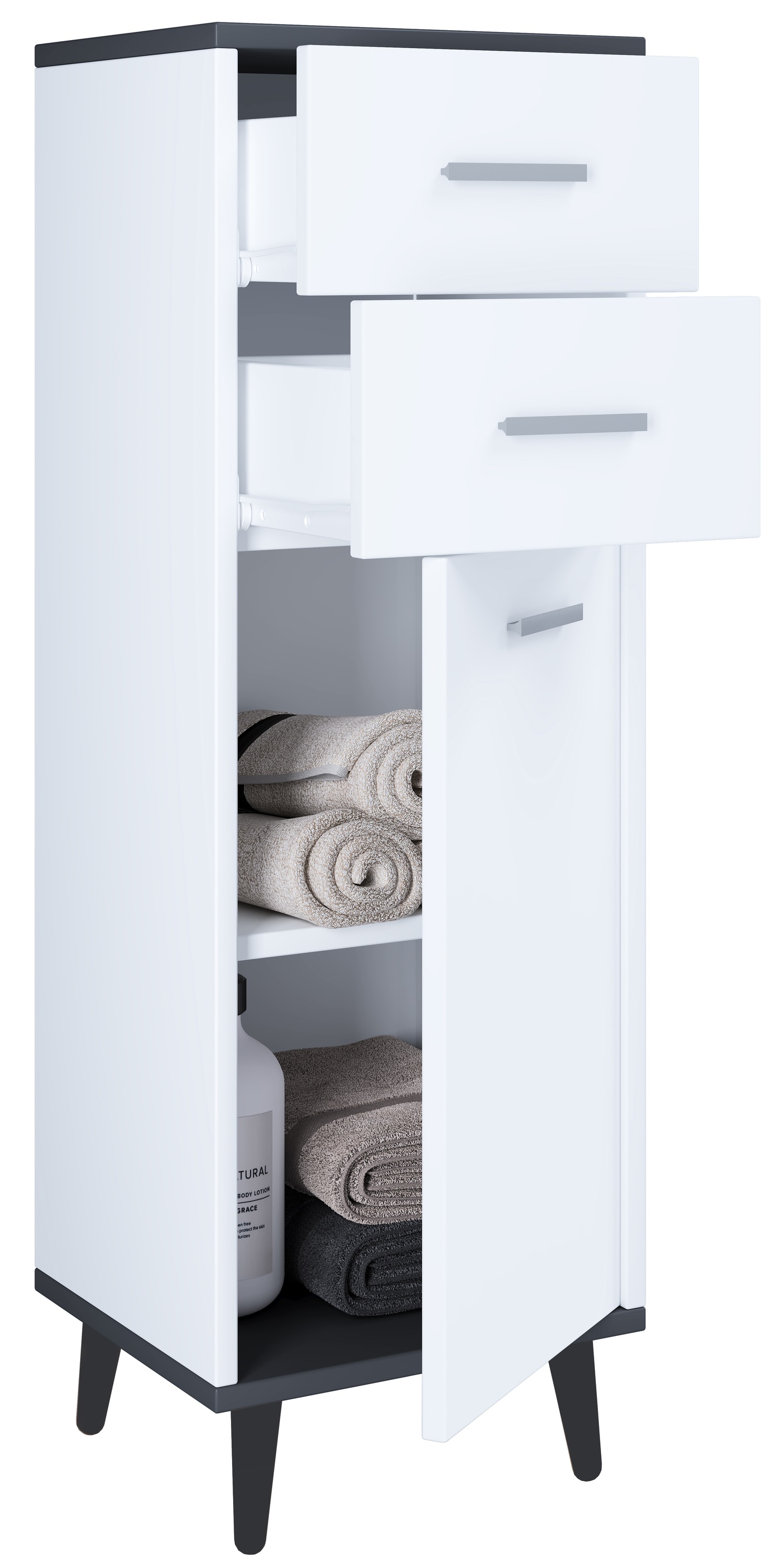 Kommode VCM, B:32cm T:28cmweiß, anthrazit, Badezimmer, Sideboards, "Holz Kommode Beistellmöbel Schublade Lindas"