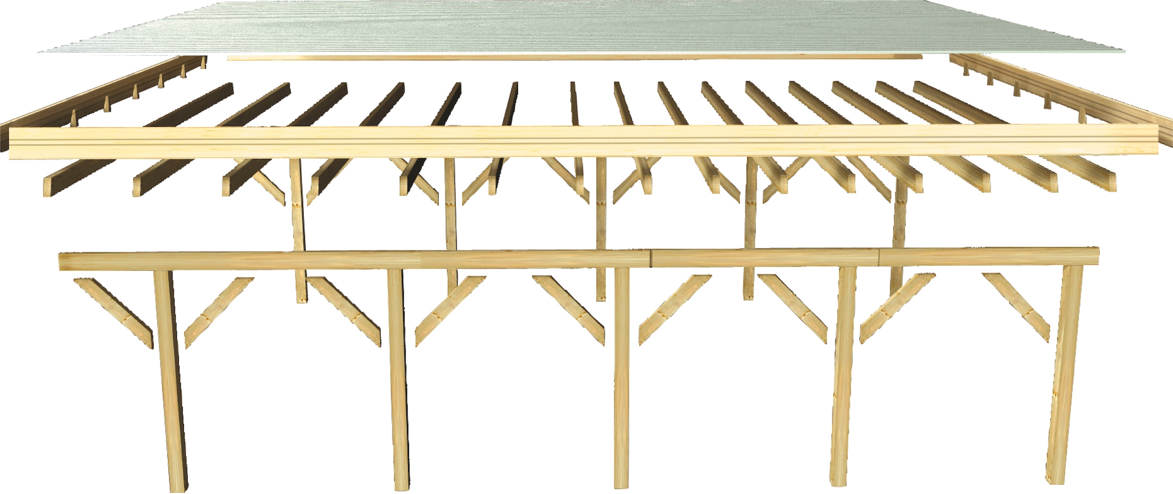 Karibu Doppelcarport »»Classic 2 SET« PVC-Dach Variante B, mit einem Einfahrtsbogen«, Masivholz, 540 cm, KDI, aus Masivholz