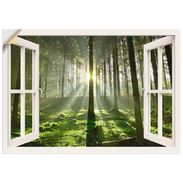 Artland Wandbild »Fensterblick - Wald im Gegenlicht«, Fensterblick, (1 St.),  als Leinwandbild, Wandaufkleber oder Poster in versch. Größen kaufen | BAUR