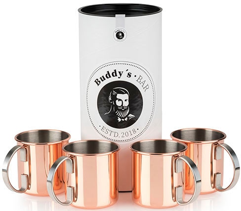 Buddys Becher "Buddy´s Bar" Moscow Mule Becher, 450 ml, hochwertiger Edelstahl, Kupfer Poliert
