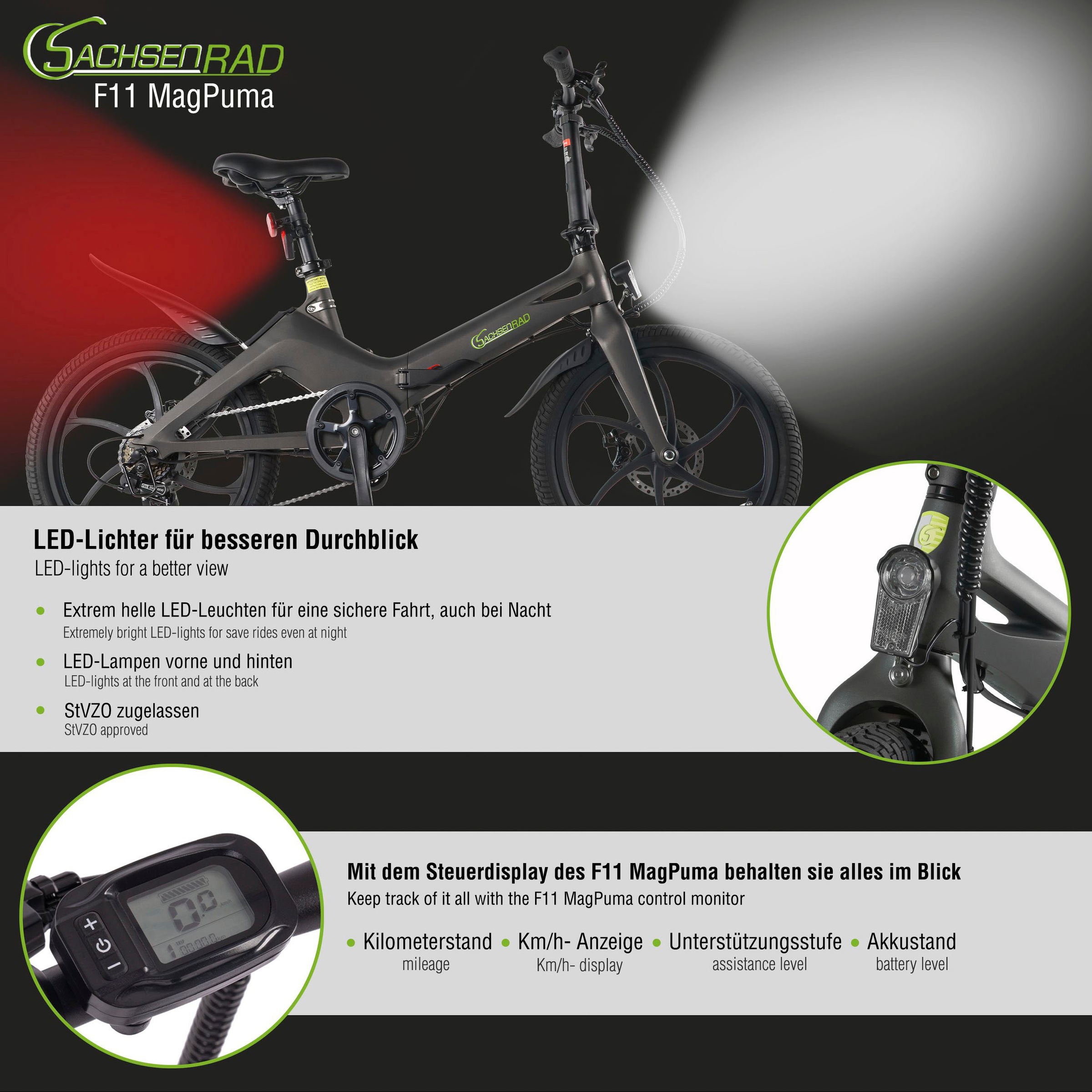SachsenRad »F11 MagPuma mit Transporttasche« 6 Gang Shimano Kettenschaltung Heckmotor 250 W