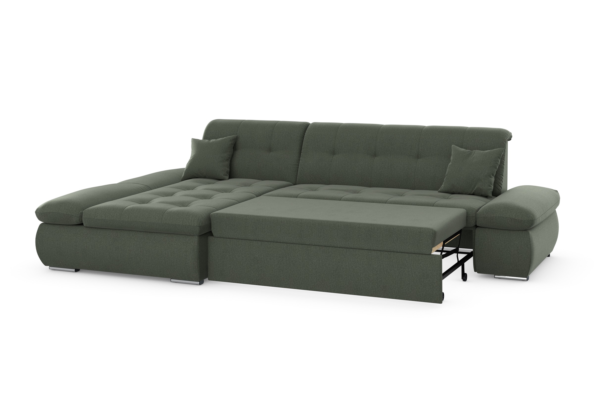 DOMO collection Ecksofa »Moric, L-Form, XXL-Sofa - Breite 300cm«, wahlweise mit Bettfunktion und Armteilverstellung, dunkelgrün