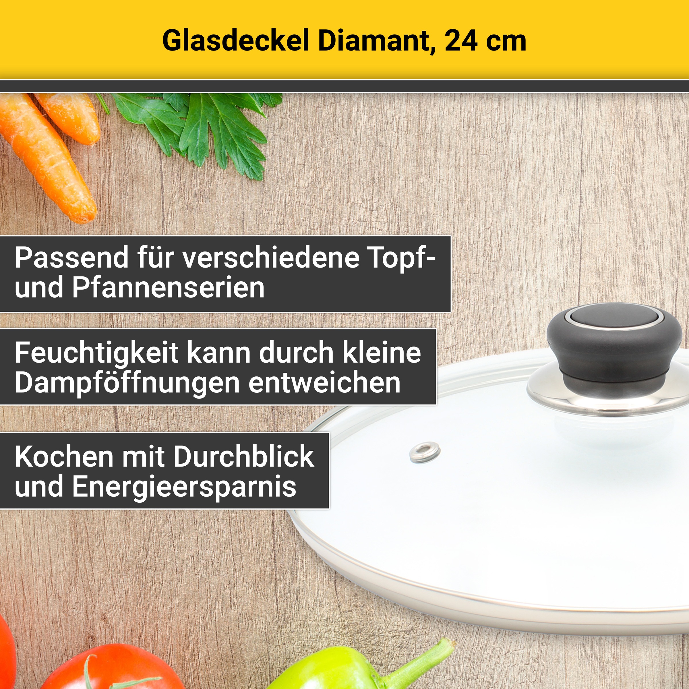 Krüger Deckel "Glasdeckel Diamant mit Kunststoffknopf" hitzebeständig bis 1 günstig online kaufen