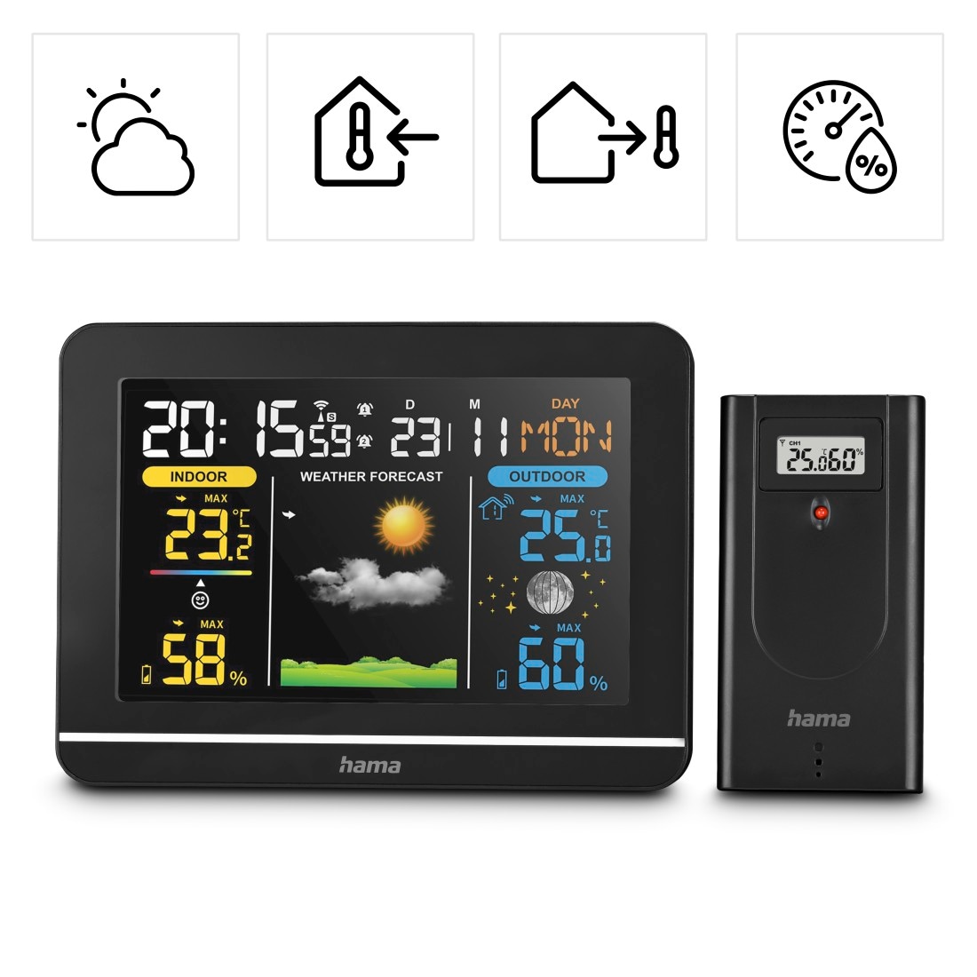 Hama Wetterstation »Wetterstation mit Farbdisplay, Außensensor, Wetter, Alarm, Temparatur« ()