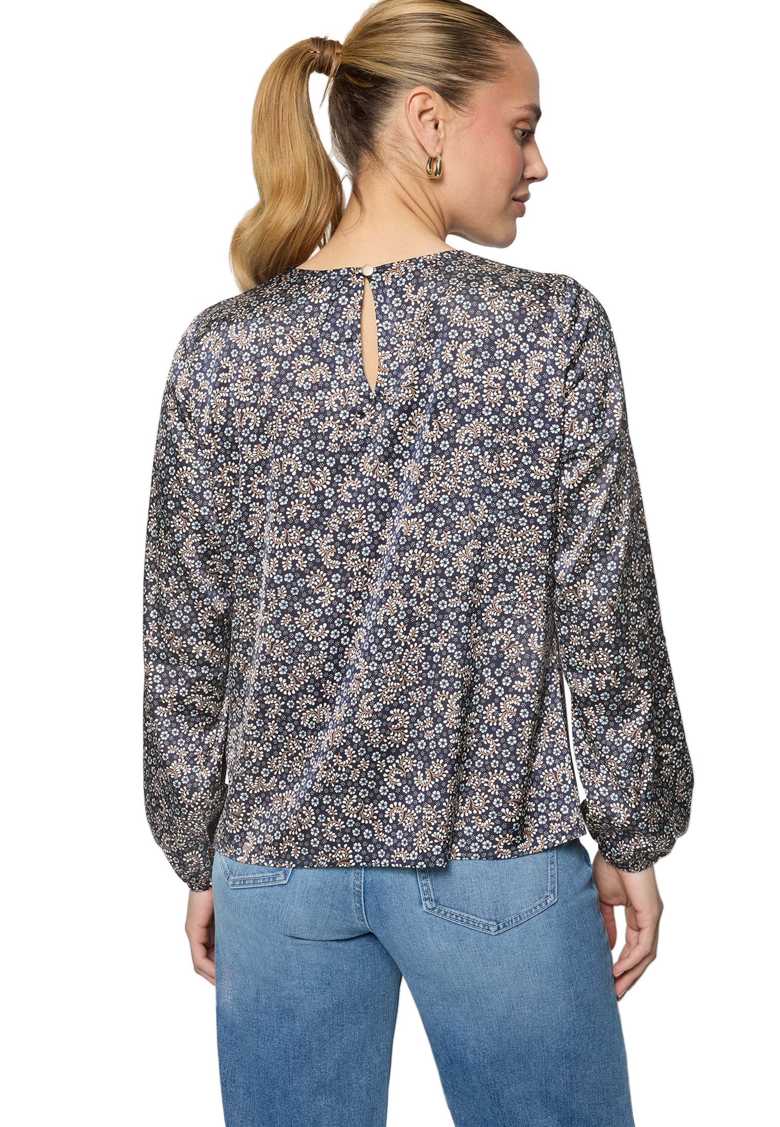 Zero Satinbluse »Damen langarm mit Blumen«