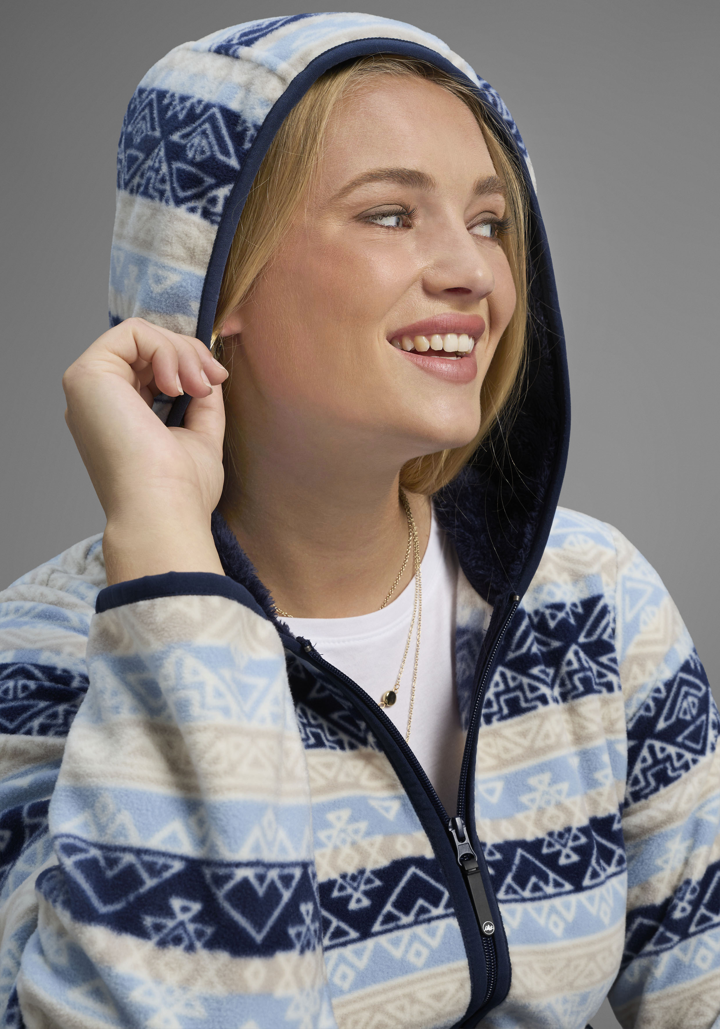 Thumbnail - Polarino Fleecejacke mit Kapuze Fleecejacke mit Print und Fellimitat in Kapuze