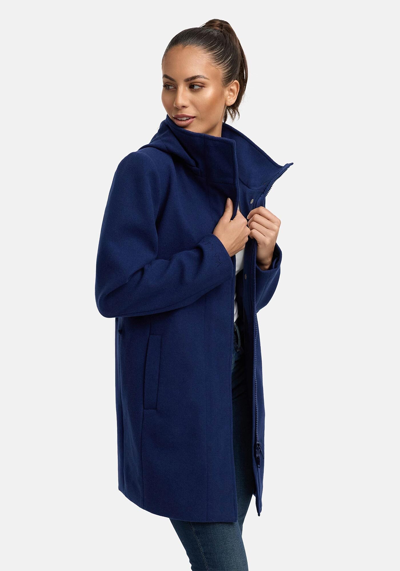 Marikoo Kurzmantel »Katalinaa«, Eleganter Wickel Mantel mit Taillengürtel und Oversized Hood Kapuze