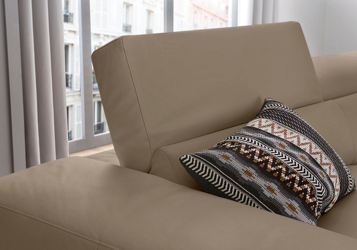 Ecksofa W.SCHILLIG "piedroo, Designsofa mit tollem Sitzkomfort, elegant und bequem, L-Form", braun (stone z59), B:343cm H:70cm T:193cm, Longlife Xtra-Leder Z59: Glattleder mit modischer Prägung. Hautstärke 0, 9 - 1, 1 mm, Sofas, Ecksofa, Kopfteilverstellu 9