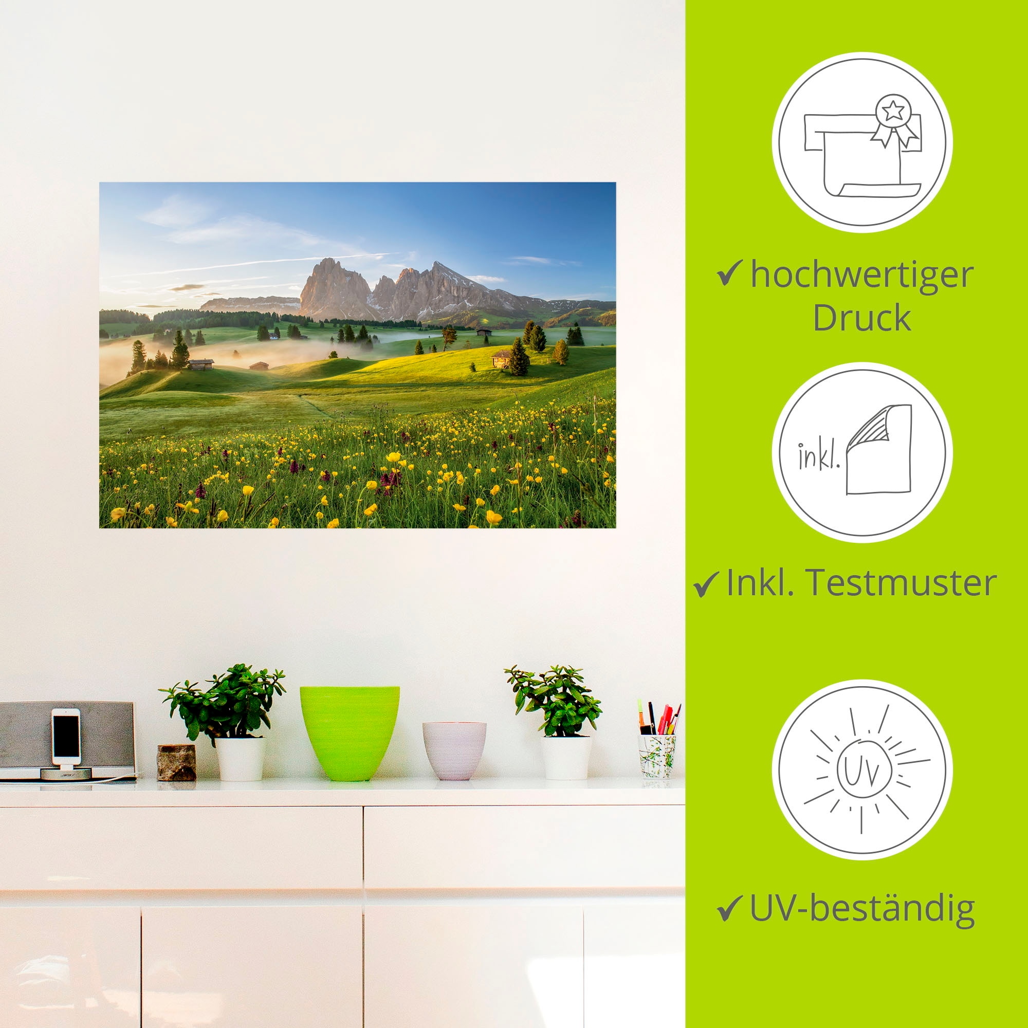 Artland Wandbild »Frühling auf der Seiser Alm«, Berge & Alpenbilder, (1 St.), als Alubild, Leinwandbild, Wandaufkleber oder Poster in versch. Größen