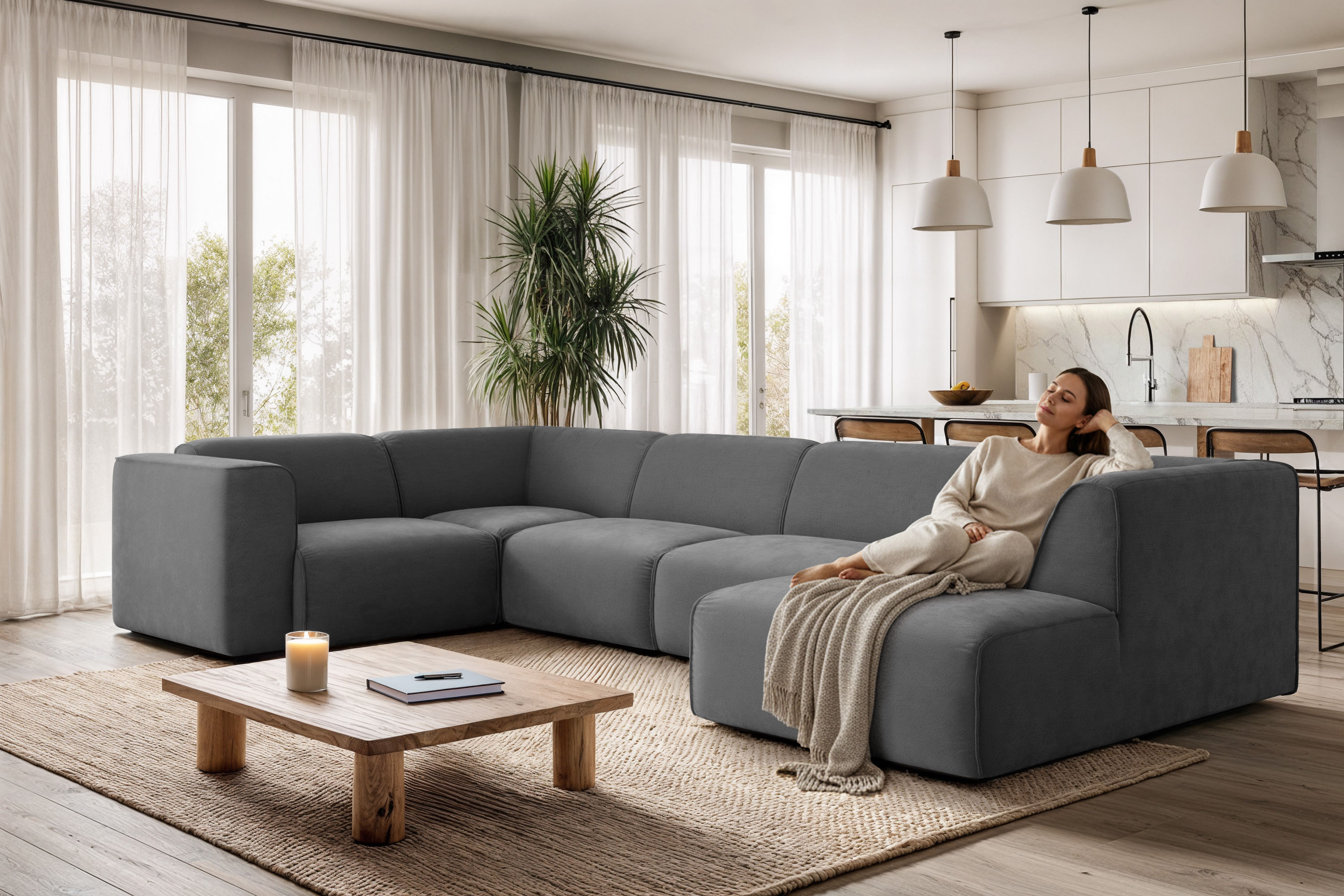 OTTO home Wohnlandschaft "Merid U-Form, B: 367 cm" jederzeit durch Module erweiterbar