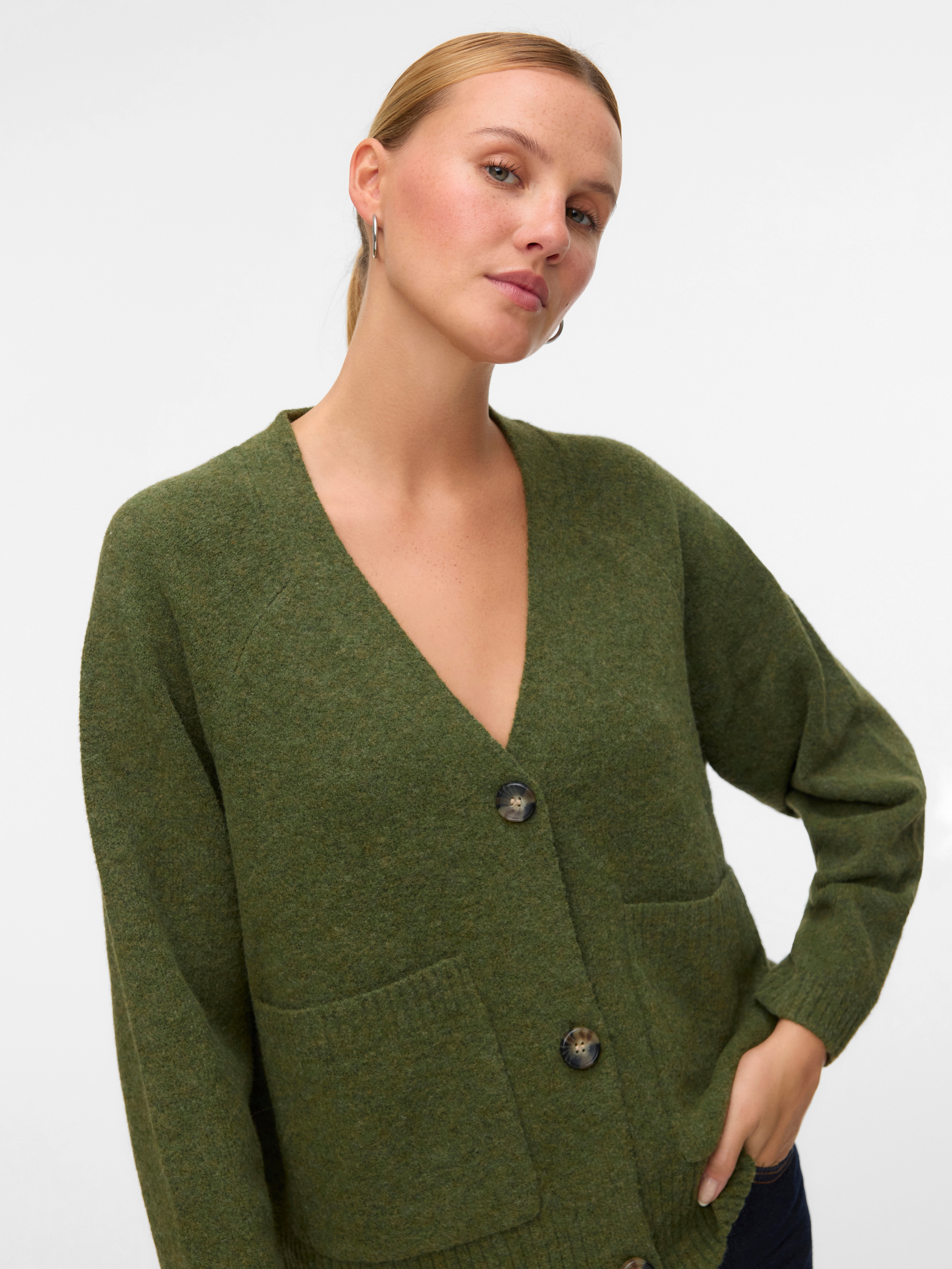 Vero Moda Strickjacke "VMBOOM LS V-NECK BUTTON CARDIGAN GA NOOS" Materialmix, loose fit