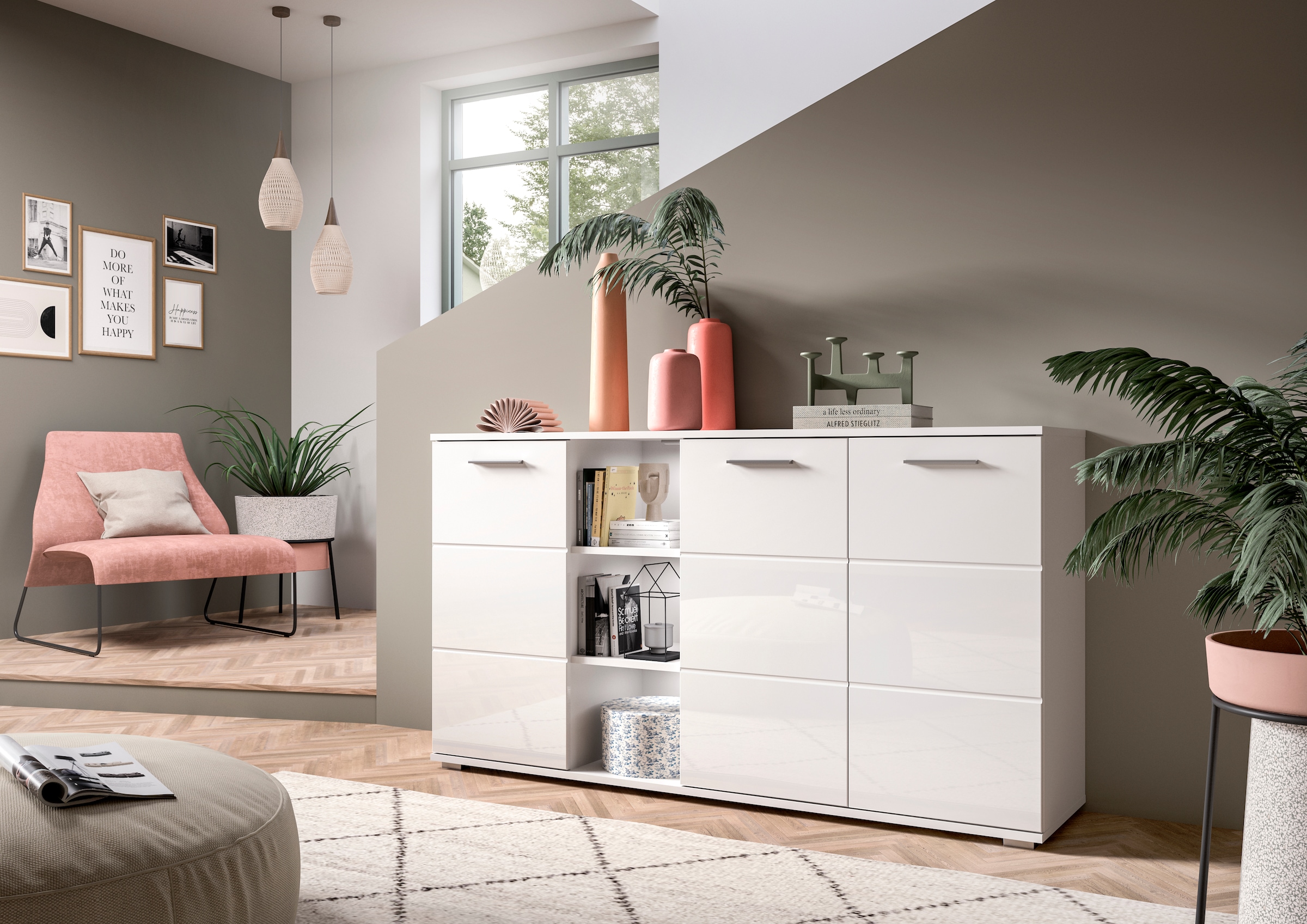Home affaire Sideboard "Valge, Breite 150 cm, 3 Türen, 4 verstellbare Böden günstig online kaufen