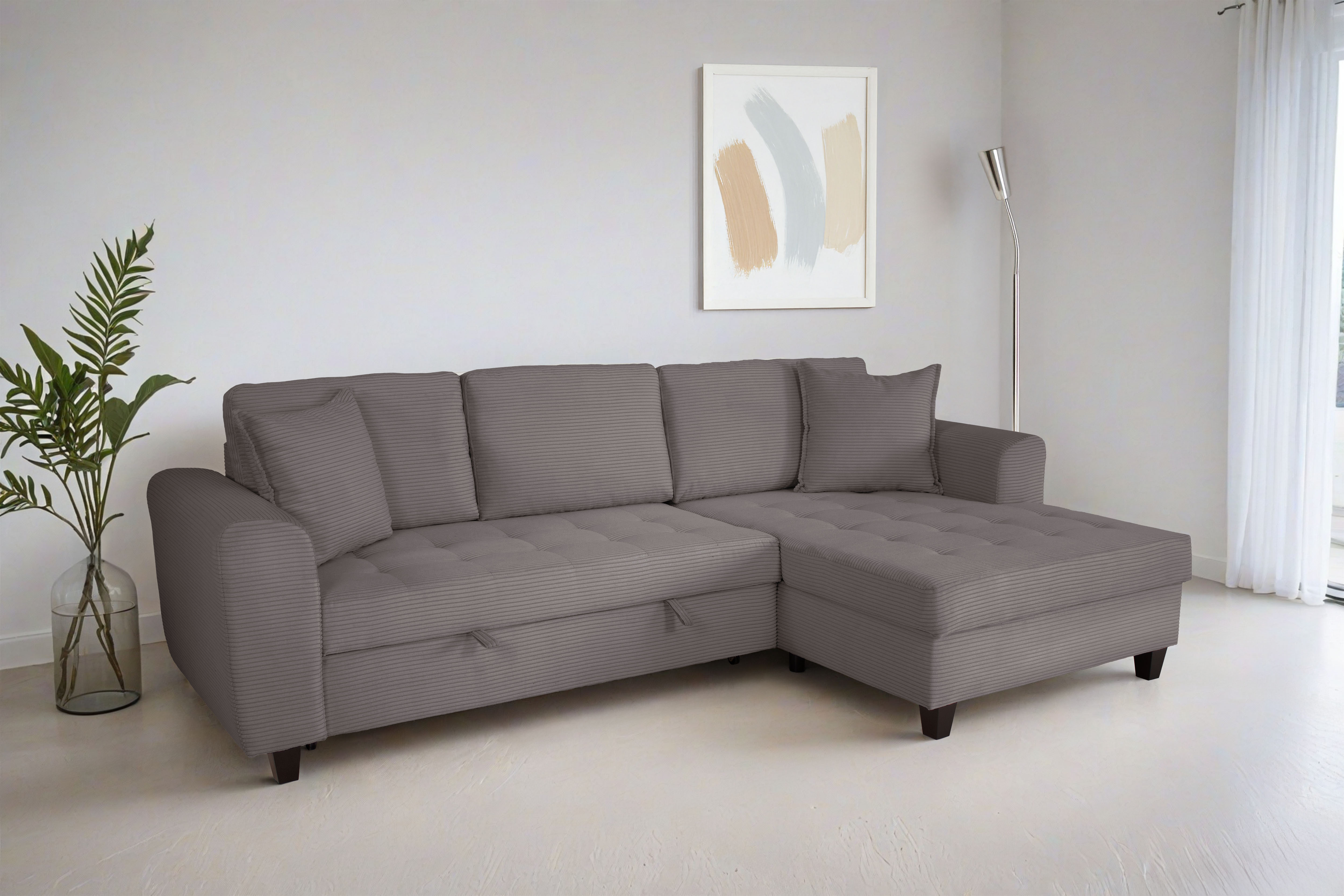 OTTO home Ecksofa "Moritz L-Form, B: 265 cm" mit Schlaffunktion, Bettkasten & Zierkissen