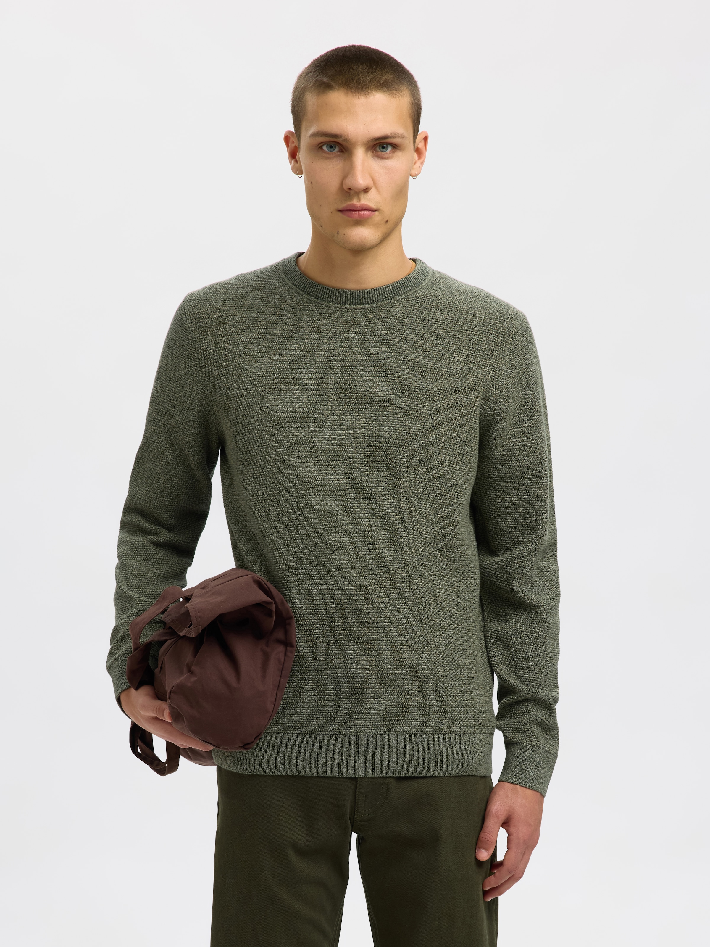 SELECTED Rundhalspullover "SLHROSS LS KNIT STRUCTURE CREW NECK NOOS" Baumwo günstig online kaufen