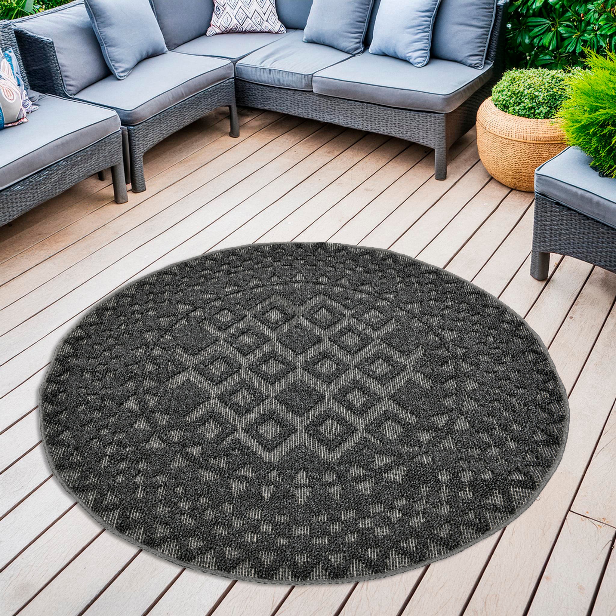 my home Teppich "Juliane Outdoor" rund 12 Höhe Hoch-Tief-Struktur, Boho, Ou günstig online kaufen