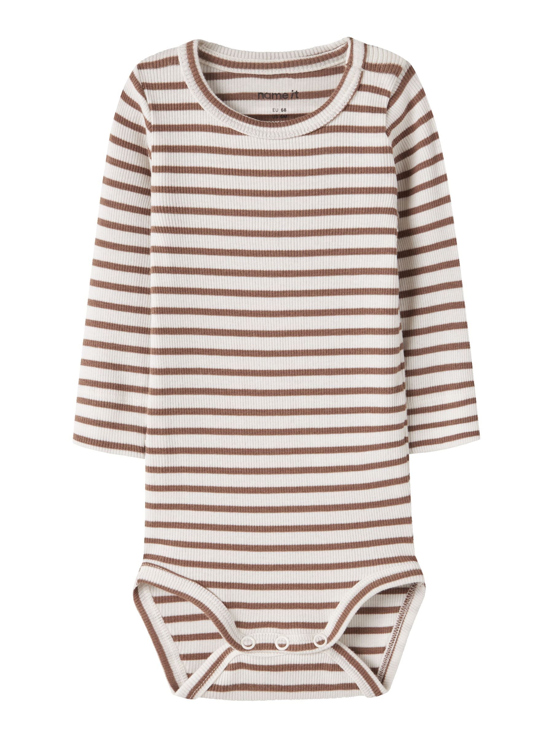NAME IT Jungen Langarmbody "NBNBANI LS BODY NOOS", Gr. 50toasted coconut, Jersey, Obermaterial: 57% Baumwolle, 38% Modal, 5% Elasthan, geringelt,