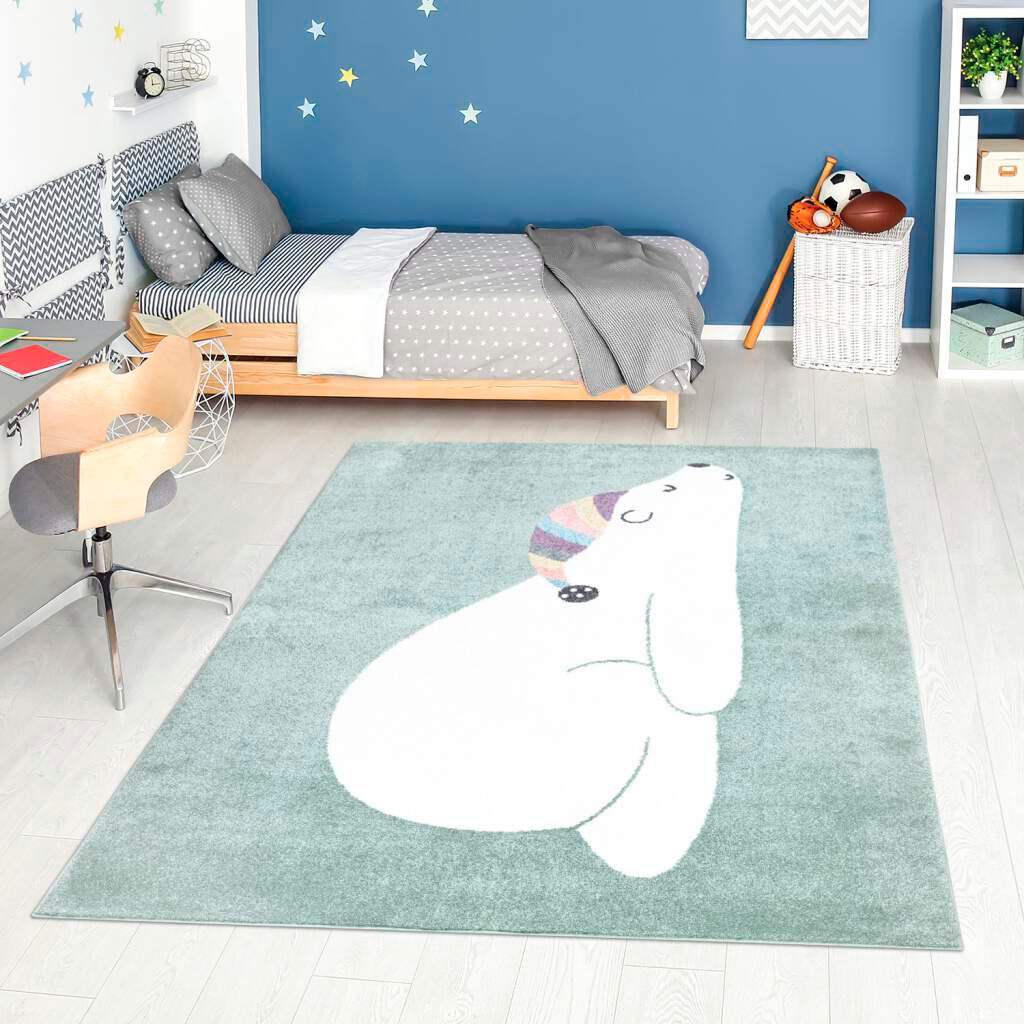 Carpet City Kinderteppich "ANIME921", rechteckig, 11 mm Höhe, Kinderzimmer Teppich Modern mit Mond, Blumen, Wolken, Crem