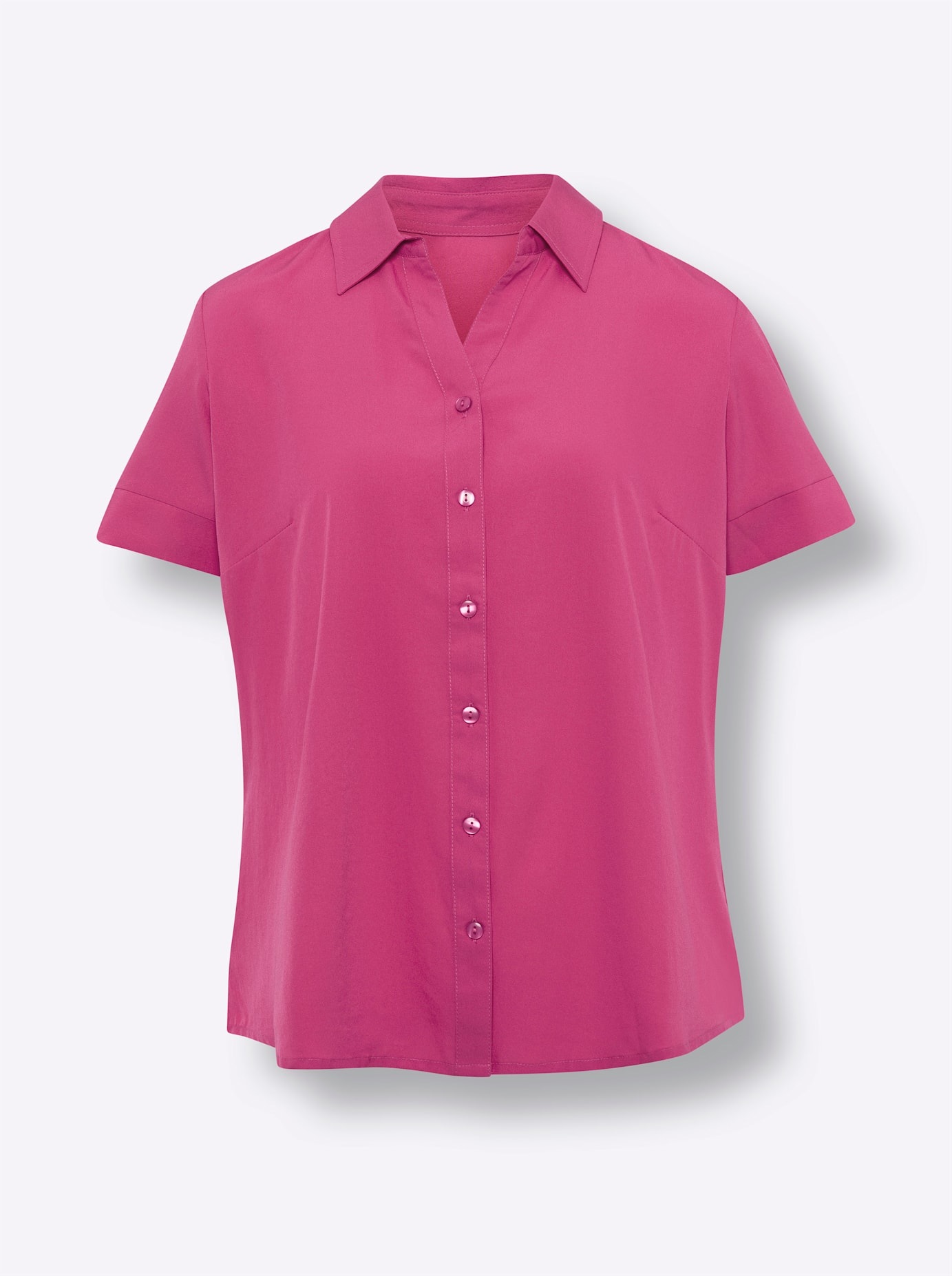 Hemdbluse CLASSIC BASICS, Damen, Gr. 44, pink (fuchsia), 100% Polyester, unifarben, V-Ausschnitt, Blusen Hemdbluse 2