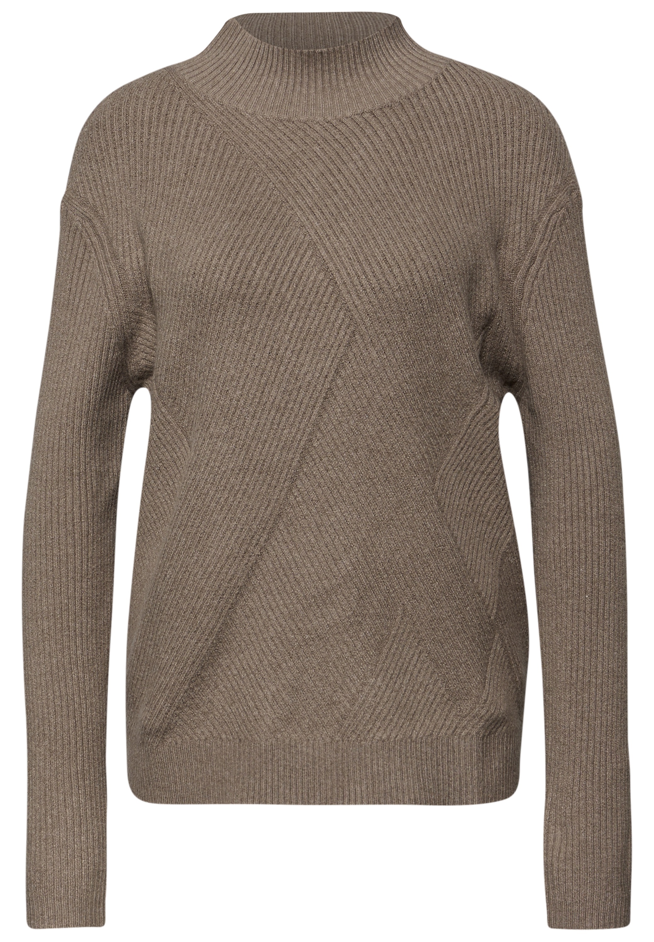 Stehkragenpullover STREET ONE, Damen, Gr. 36, light terra mocha meliert, Web, 37% Baumwolle, 34% Polyacryl, 26% Polyester, 3% Elasthan, unifarben, normal normal, hoch geschlossener Ausschnitt, Rippbündchen, Pullover Stehkragenpullover, mit Streifen-Strukt 3